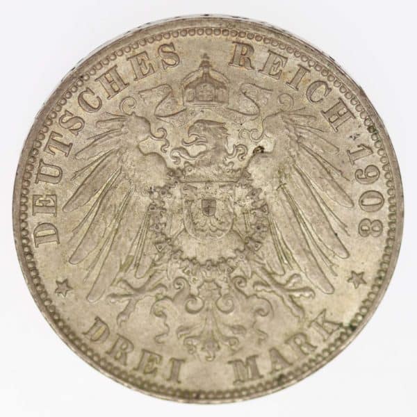 deutsches-kaiserreich-ab-1871-deutsche-silbermuenzen - Hamburg Stadtwappen 3 Mark 1908