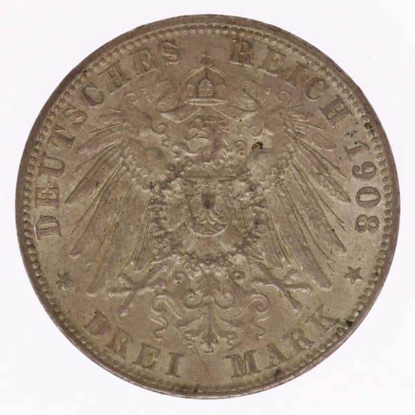 deutsches-kaiserreich-ab-1871-deutsche-silbermuenzen - Hamburg Stadtwappen 3 Mark 1908