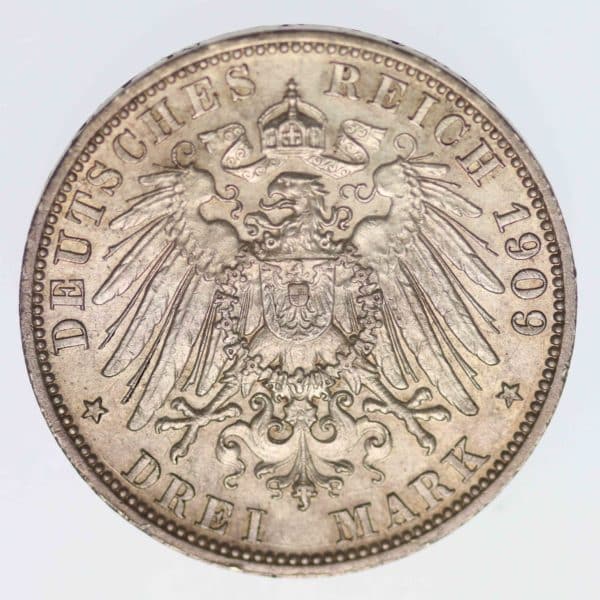 deutsches-kaiserreich-ab-1871-deutsche-silbermuenzen - Lübeck Stadtwappen 3 Mark 1909