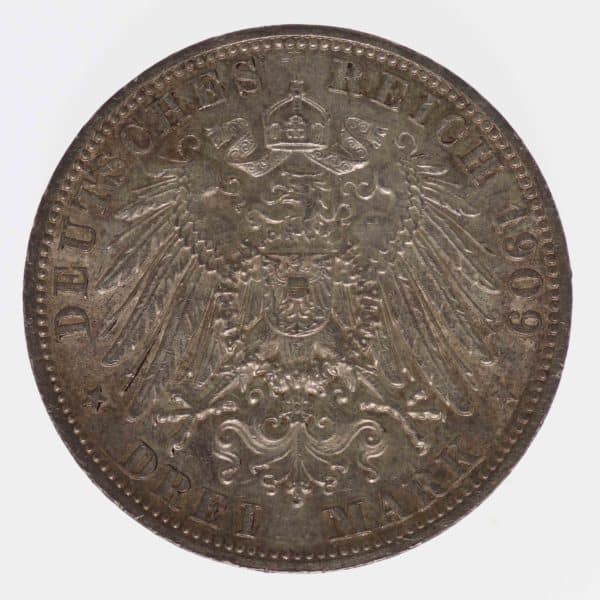 deutsches-kaiserreich-ab-1871-deutsche-silbermuenzen - Lübeck Stadtwappen 3 Mark 1909