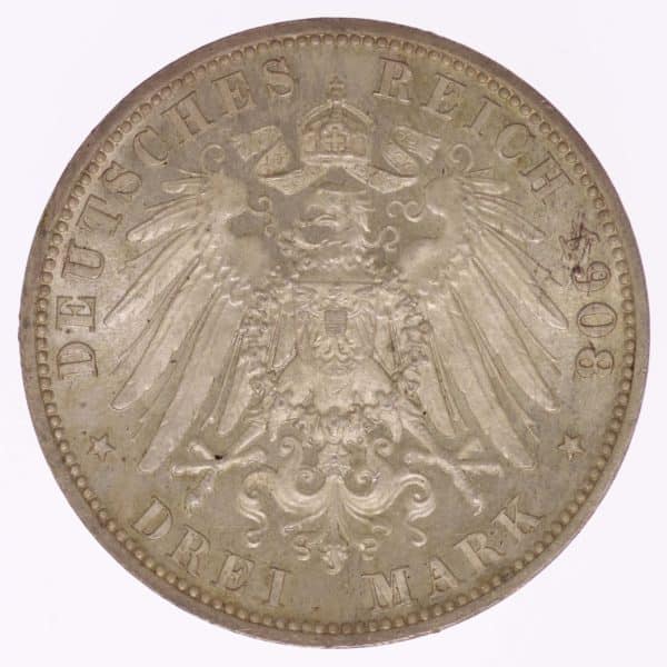 deutsches-kaiserreich-ab-1871-deutsche-silbermuenzen - Württemberg Wilhelm II. 3 Mark 1908