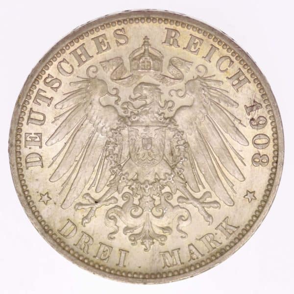 deutsches-kaiserreich-ab-1871-deutsche-silbermuenzen - Württemberg Wilhelm II. 3 Mark 1908