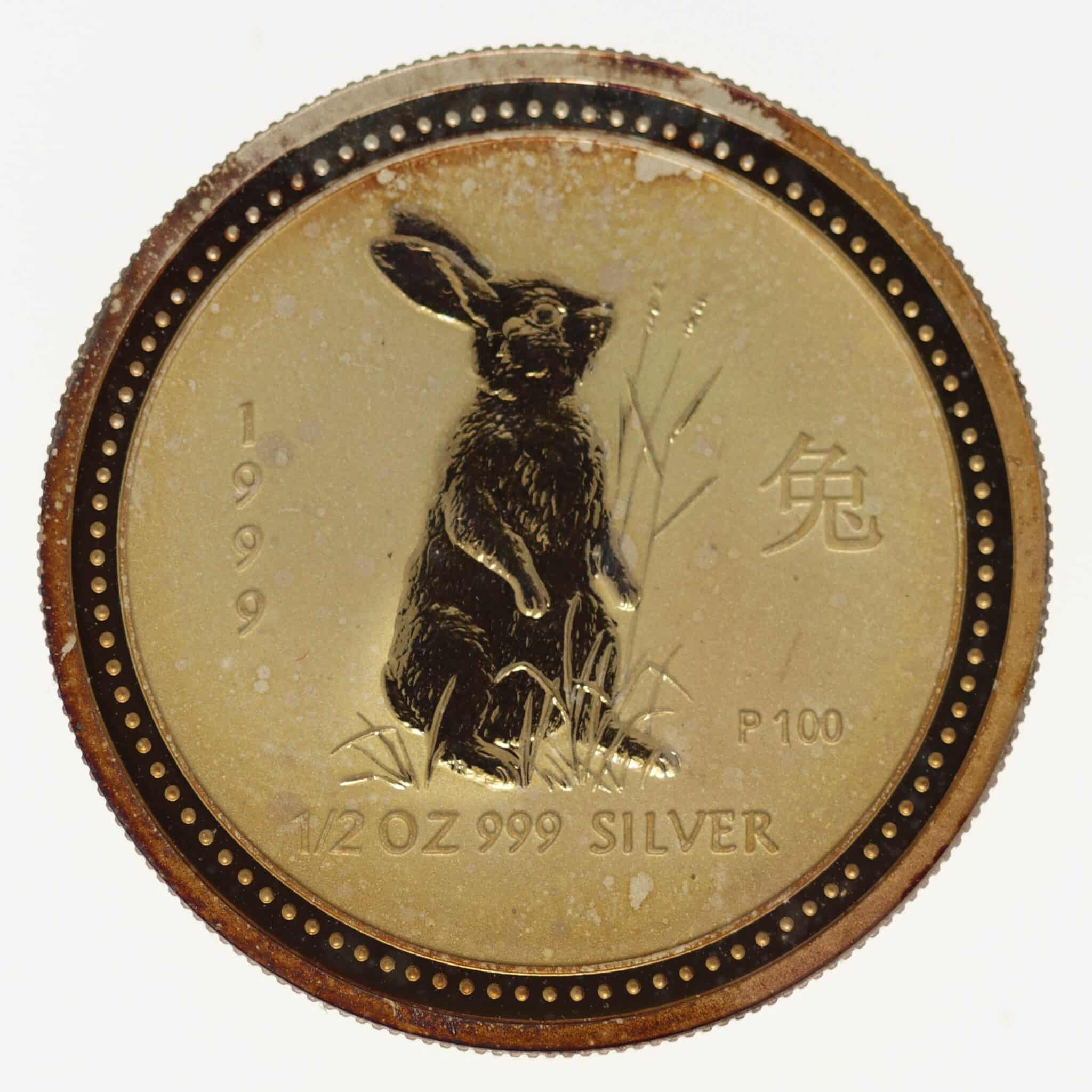 australien-silbermuenzen-uebrige-welt - Australien Lunar Serie I Hase 1/2 Unze 1999