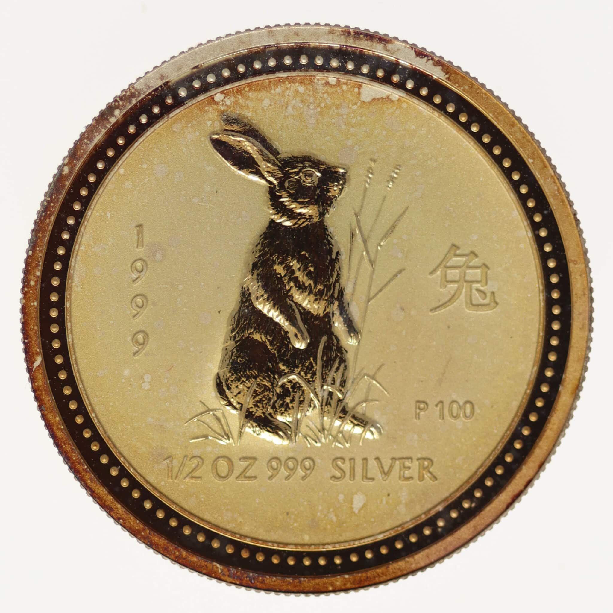 australien-silbermuenzen-uebrige-welt - Australien Lunar Serie I Hase 1/2 Unze 1999