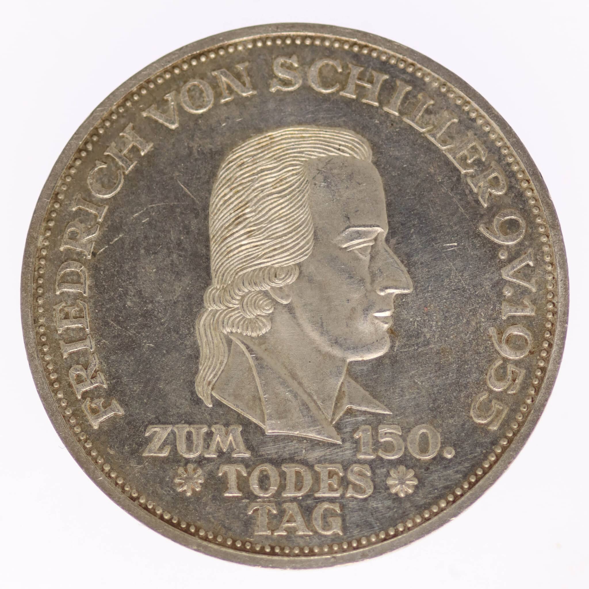 brd-deutsche-silbermuenzen - BRD 5 Mark 1955 von Schiller