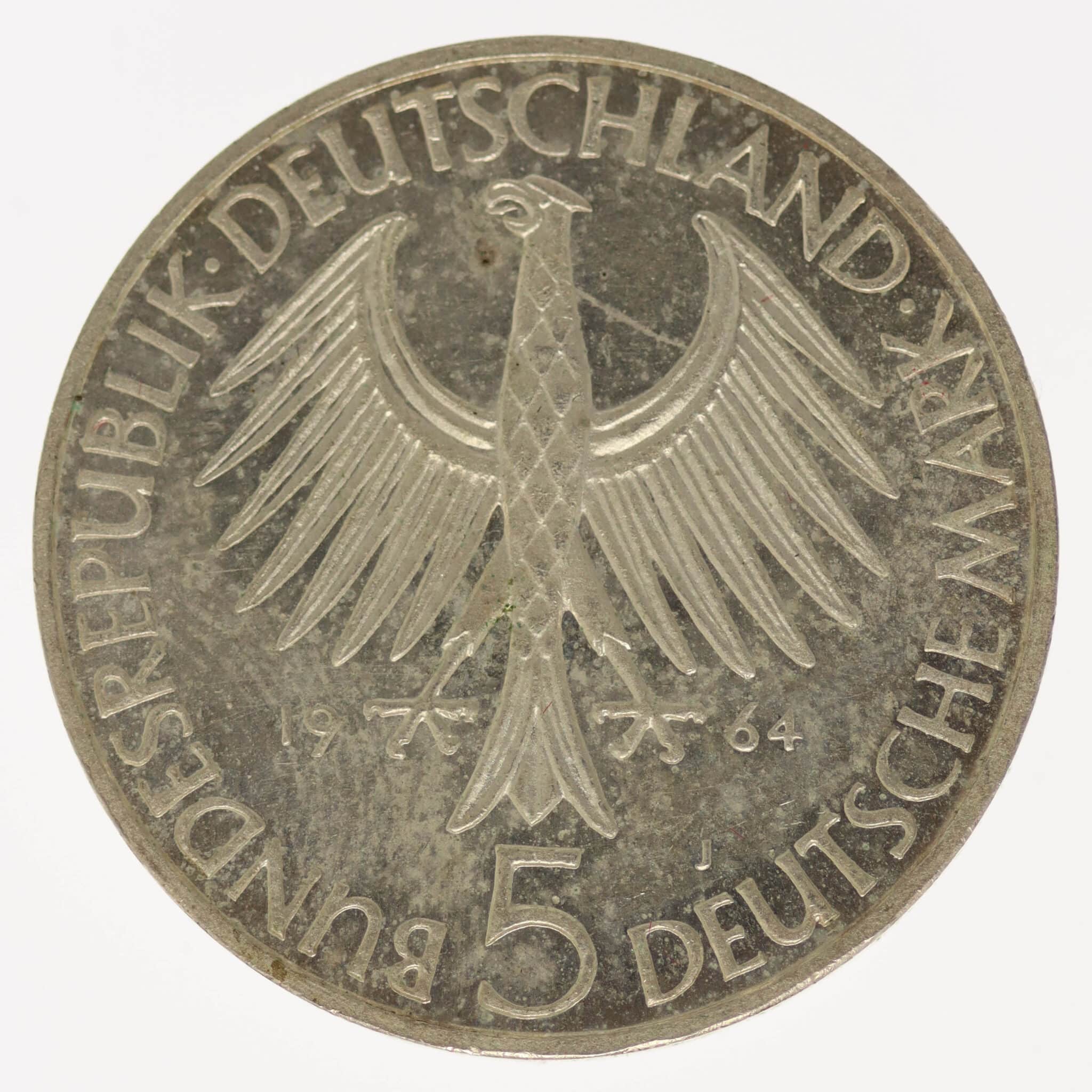 brd-deutsche-silbermuenzen - BRD 5 Mark 1964 Fichte