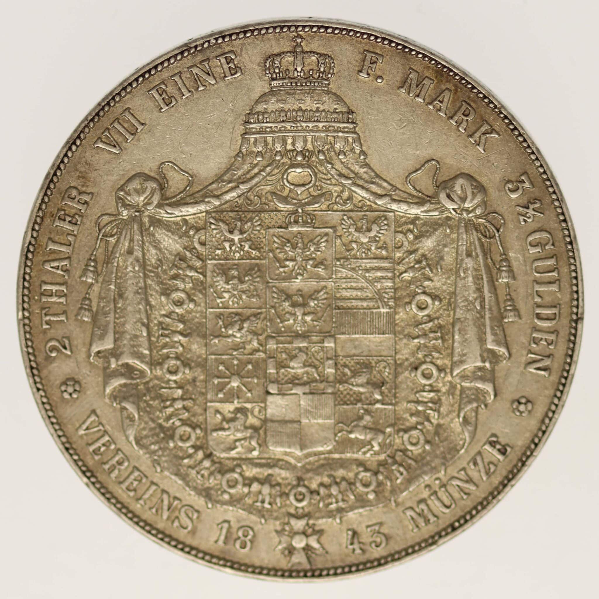 altdeutschland-deutsche-silbermuenzen - Preussen Friedrich Wilhelm IV. Doppeltaler 1843