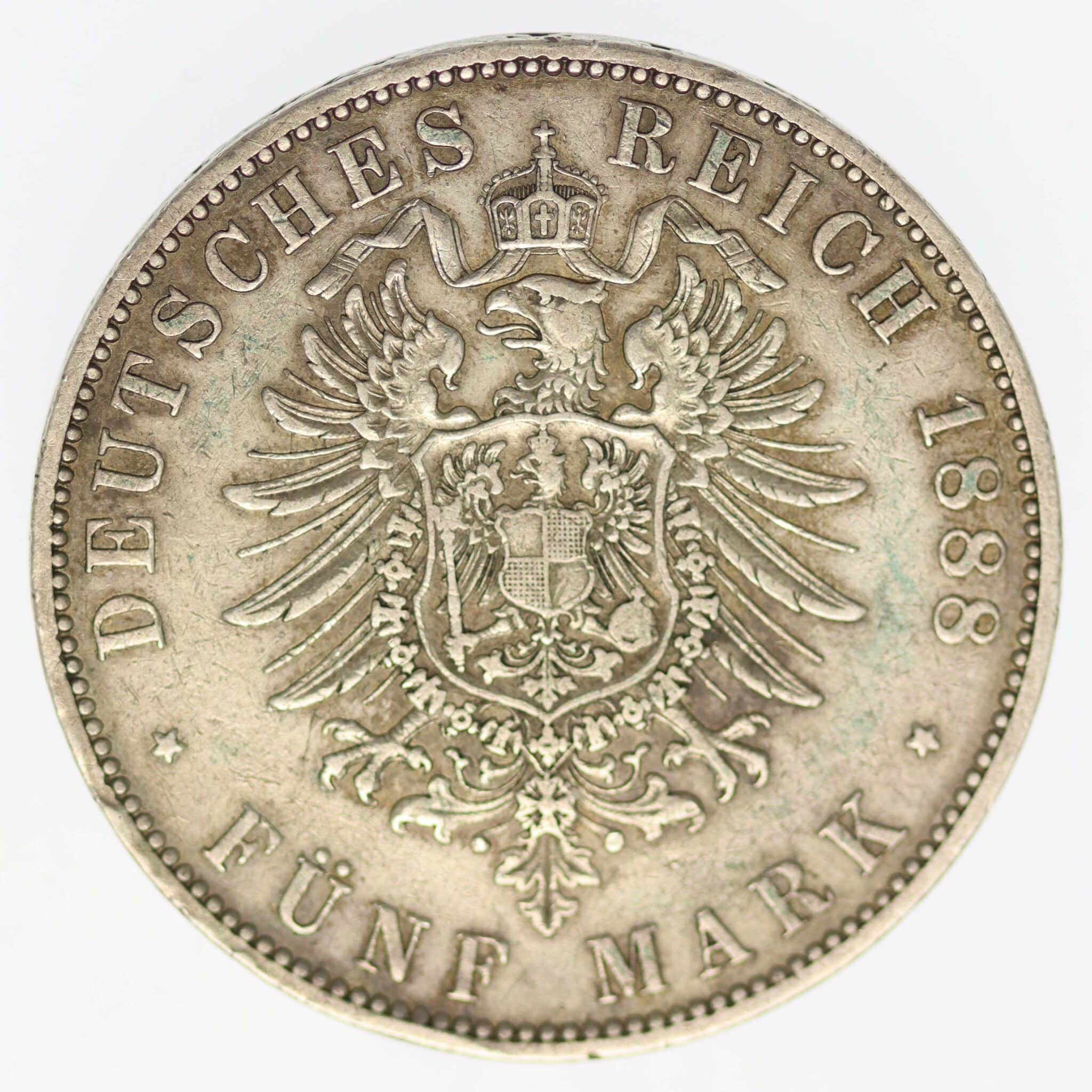 deutsches-kaiserreich-ab-1871-deutsche-silbermuenzen - Preussen Wilhelm II. 5 Mark 1888