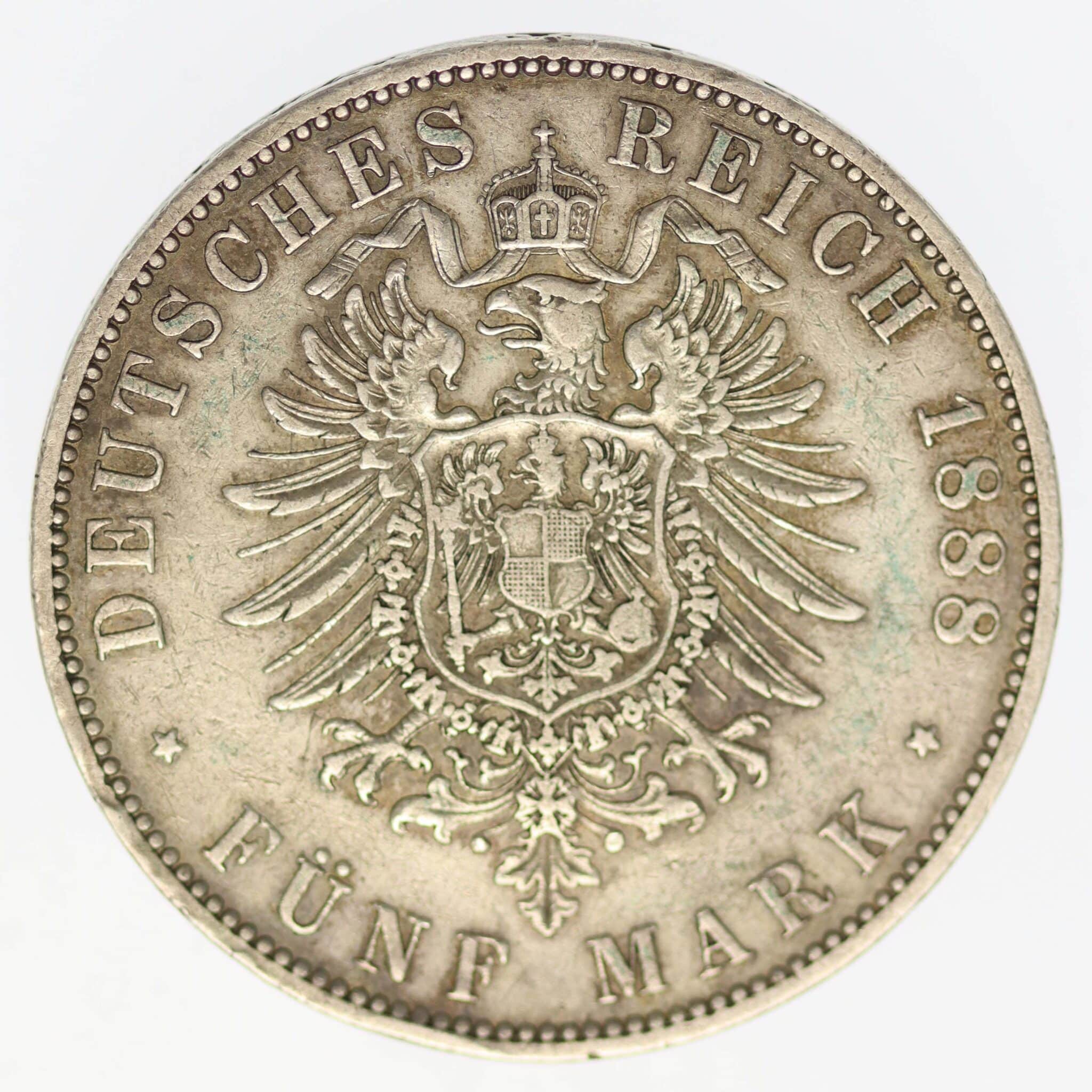 deutsches-kaiserreich-ab-1871-deutsche-silbermuenzen - Preussen Wilhelm II. 5 Mark 1888