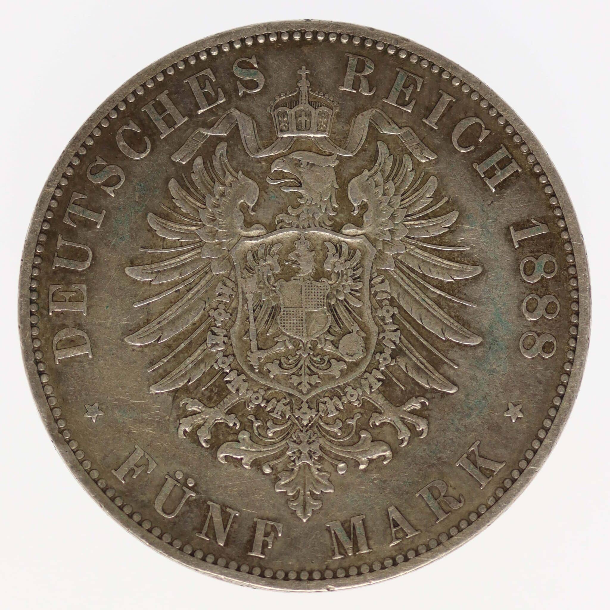 deutsches-kaiserreich-ab-1871-deutsche-silbermuenzen - Preussen Wilhelm II. 5 Mark 1888