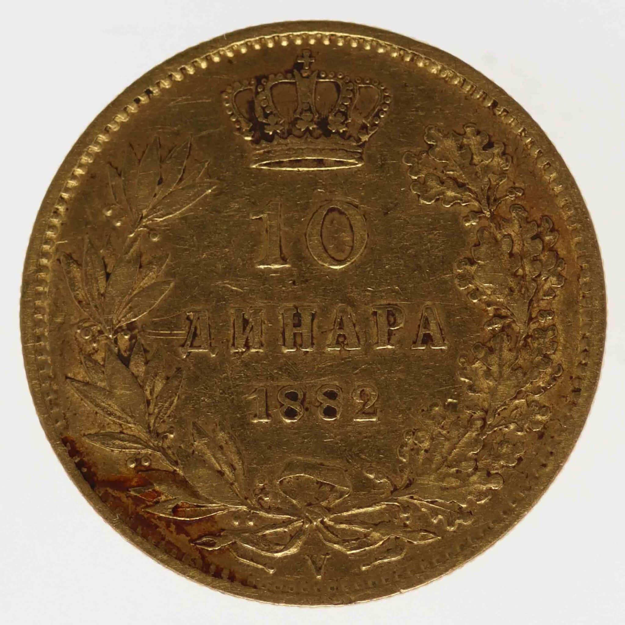 serbien - Serbien Milan I. 10 Dinara 1882
