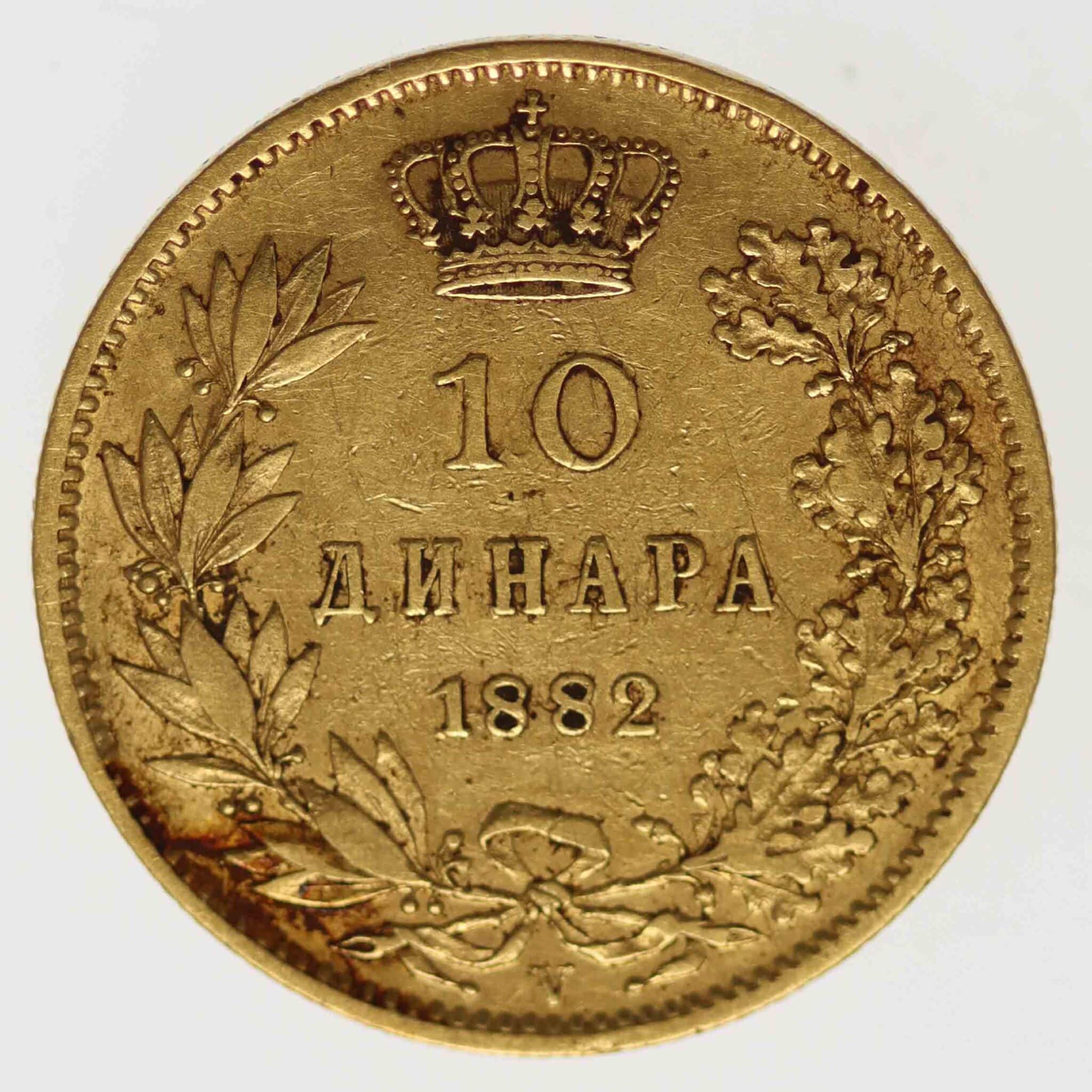serbien - Serbien Milan I. 10 Dinara 1882