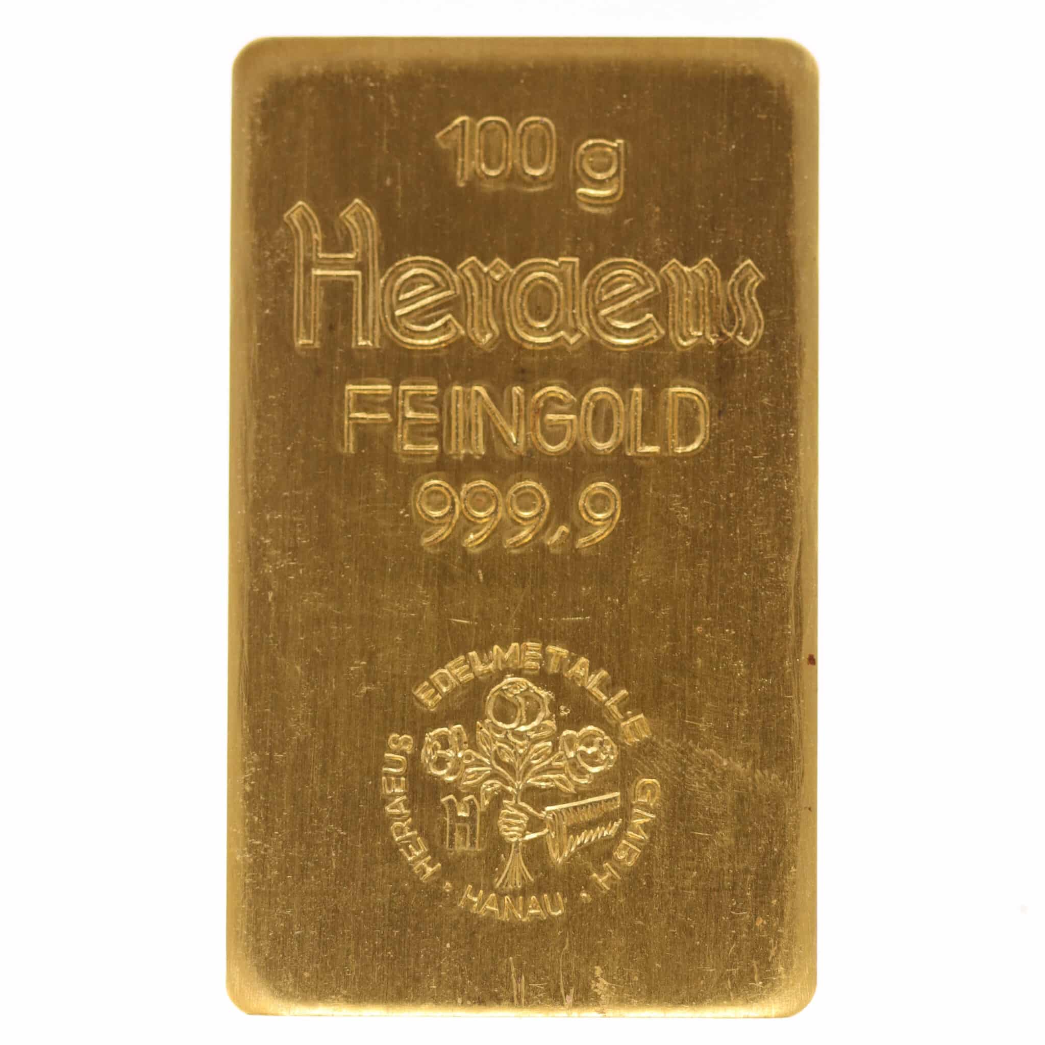 goldbarren - Goldbarren 100 Gramm Heraeus Hanau