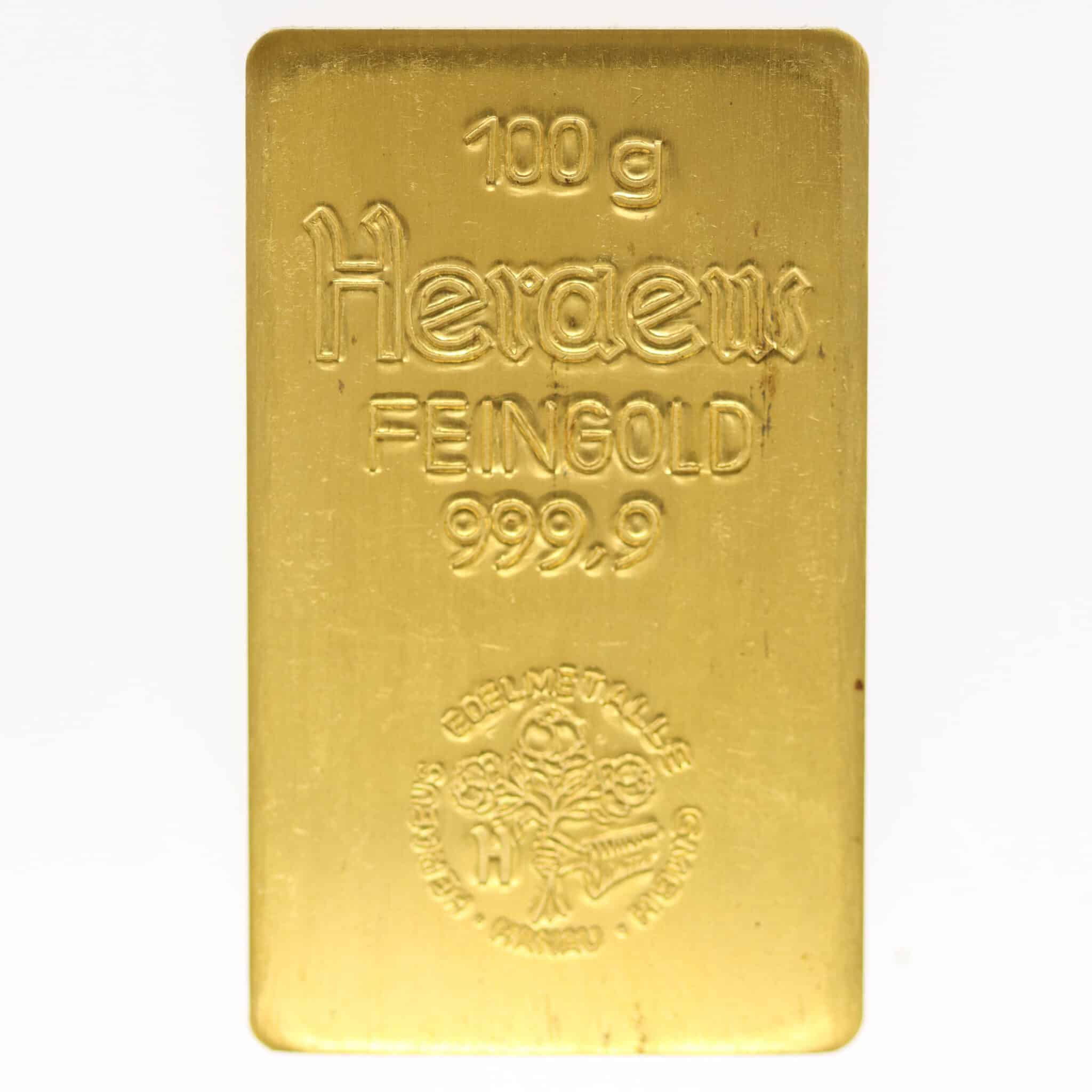 goldbarren - Goldbarren 100 Gramm Heraeus Hanau