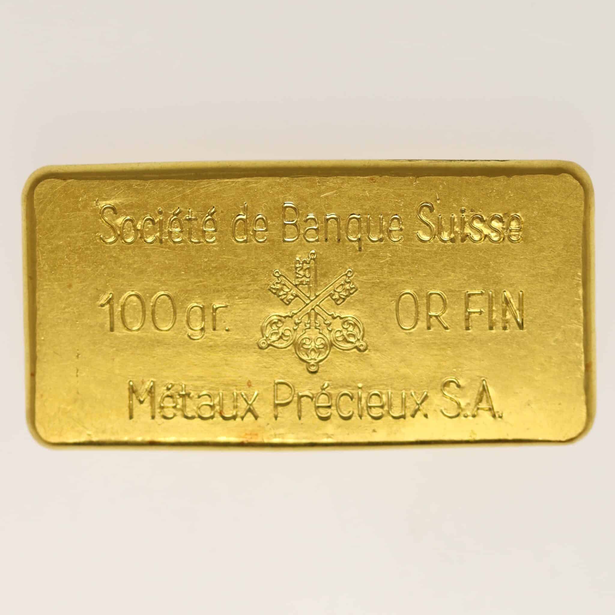 goldbarren - Goldbarren 100 Gramm SBS Societe de Banque Suisse