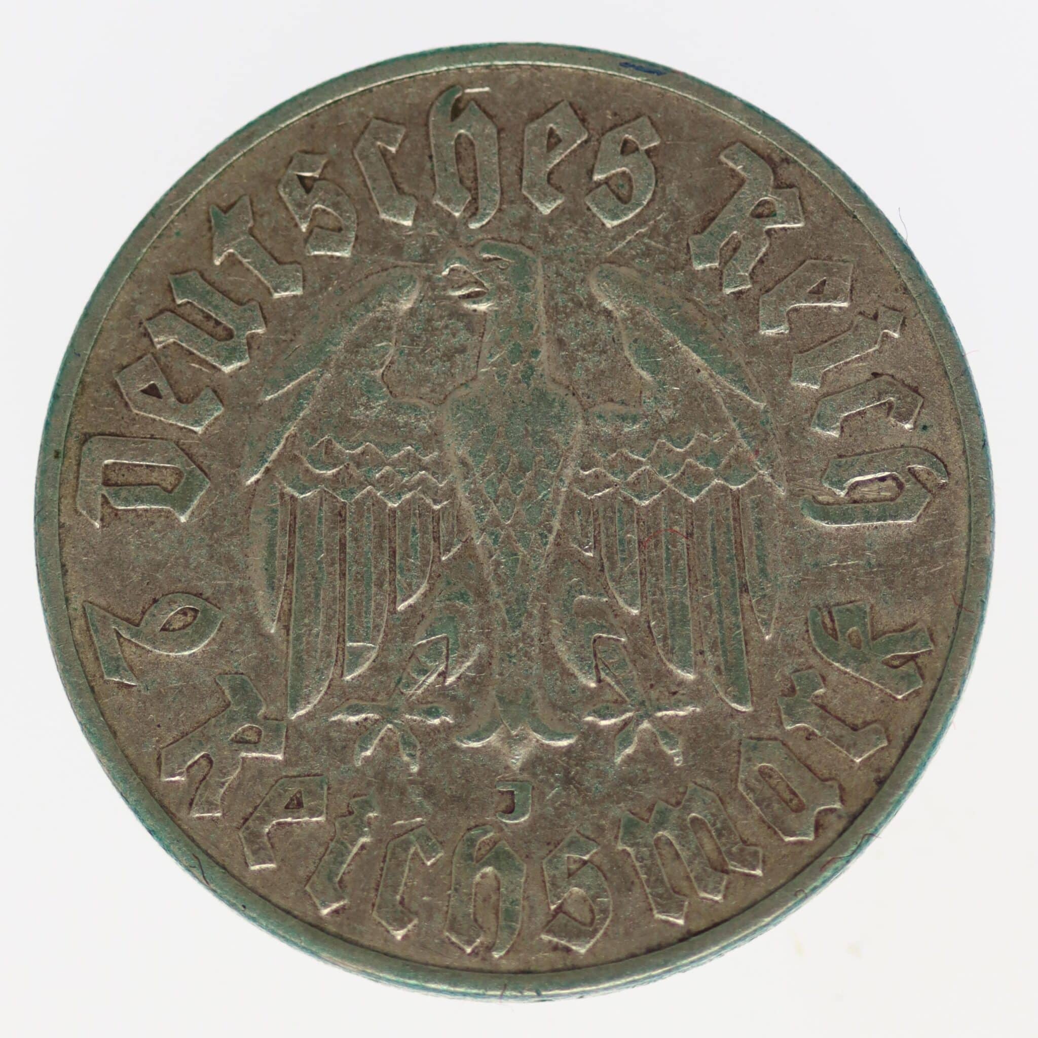 drittes-reich-deutsche-silbermuenzen - Drittes Reich 2 Reichsmark 1933 J Luther