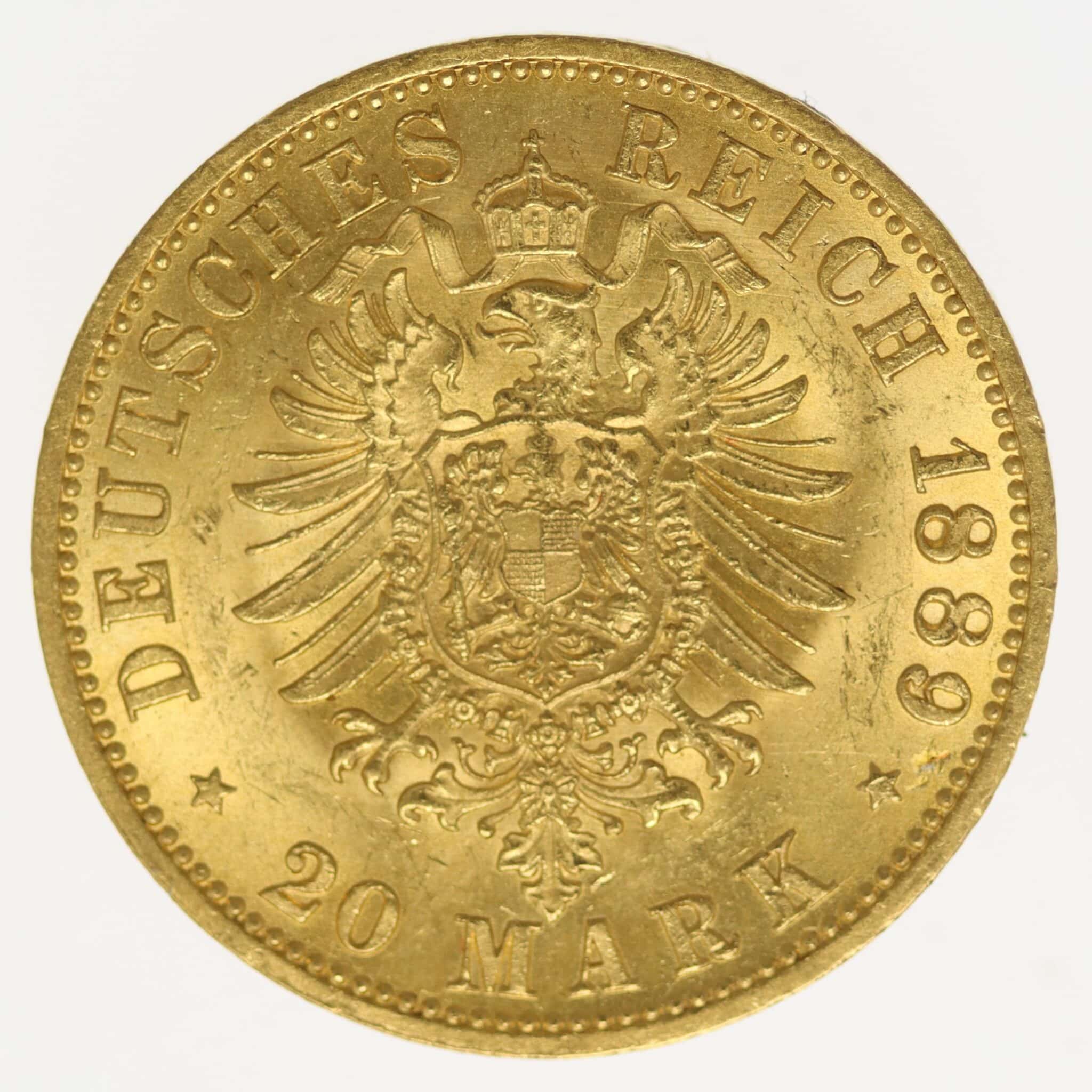 deutsches-kaiserreich-ab-1871 - Preussen Wilhelm II. 20 Mark 1889 A