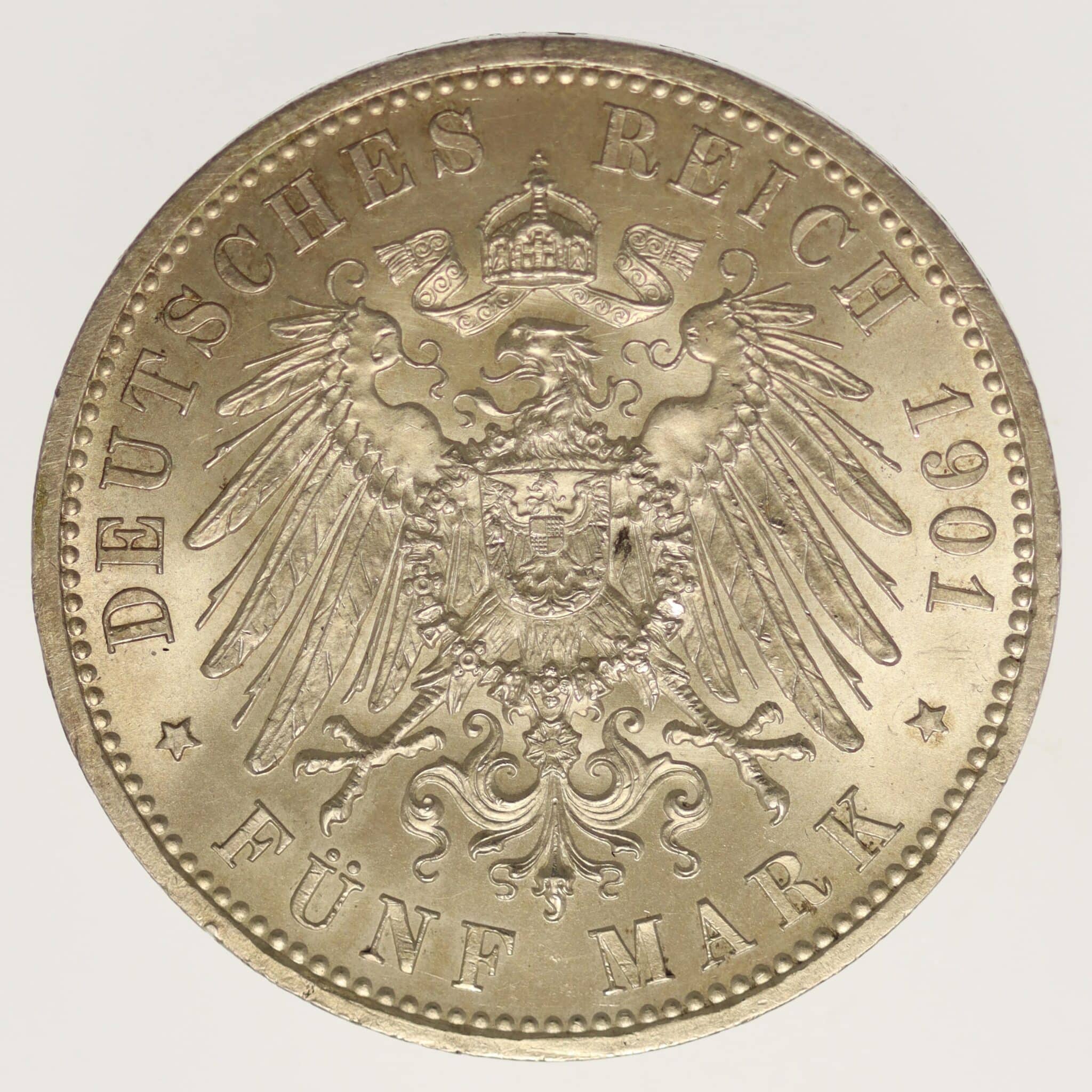 deutsches-kaiserreich-ab-1871-deutsche-silbermuenzen - Preussen Wilhelm II. 5 Mark 1901