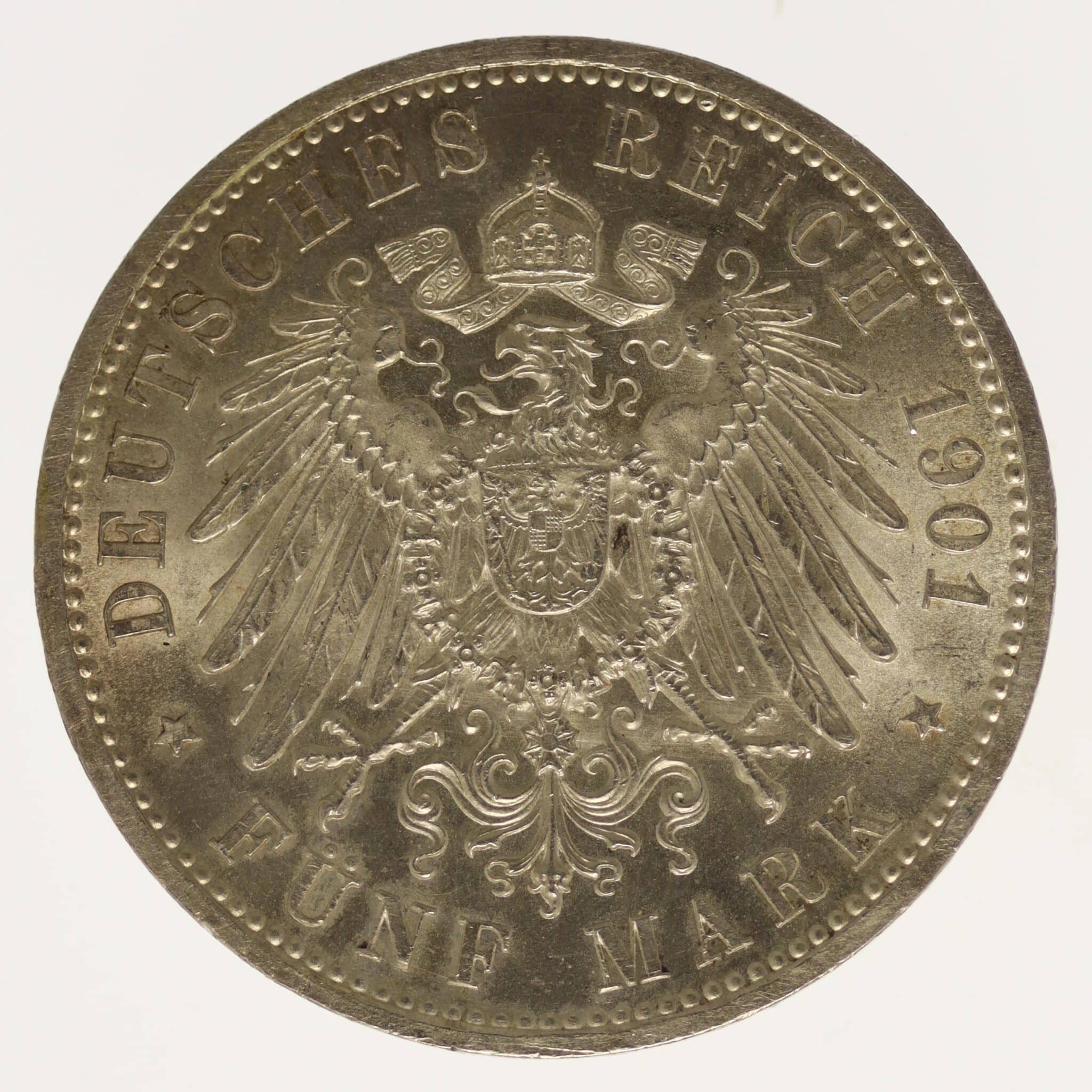 deutsches-kaiserreich-ab-1871-deutsche-silbermuenzen - Preussen Wilhelm II. 5 Mark 1901