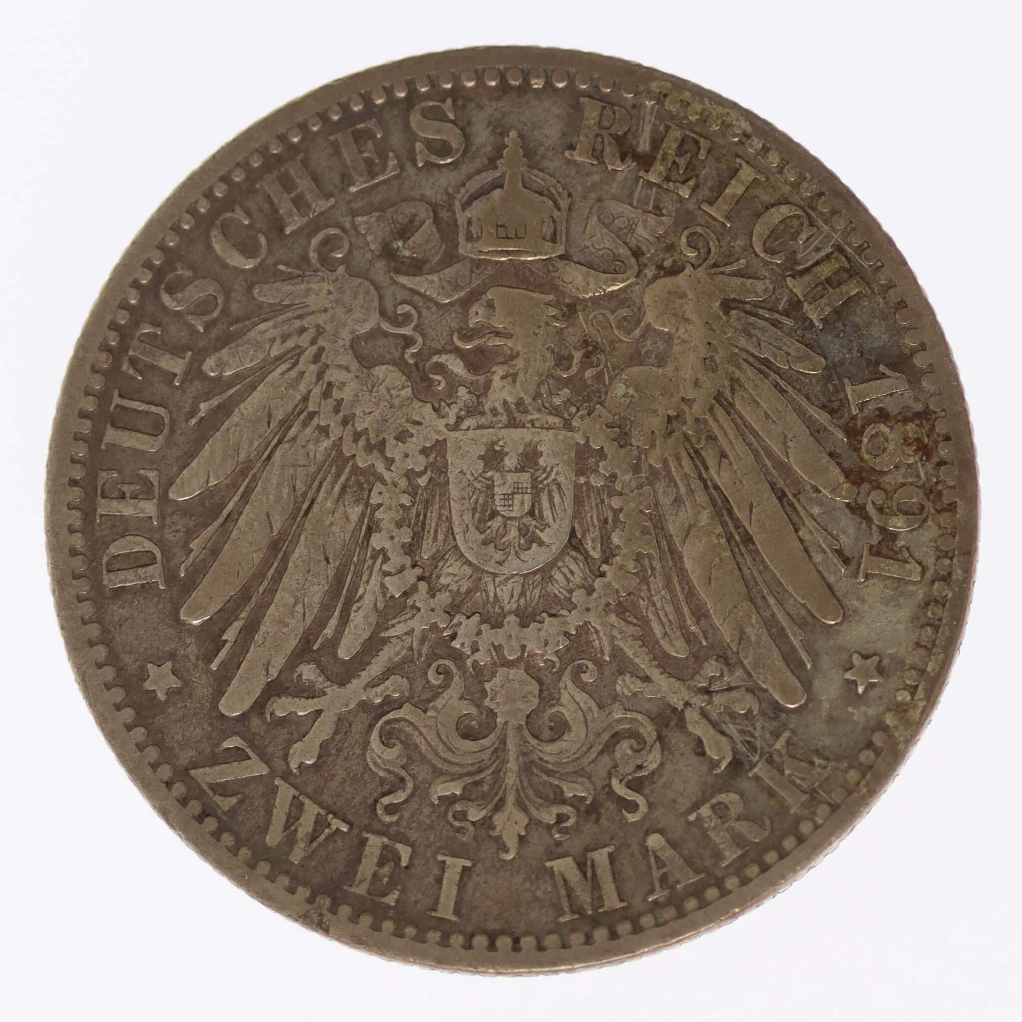 deutsches-kaiserreich-ab-1871-deutsche-silbermuenzen - Oldenburg Nicolaus Friedrich Peter 2 Mark 1891