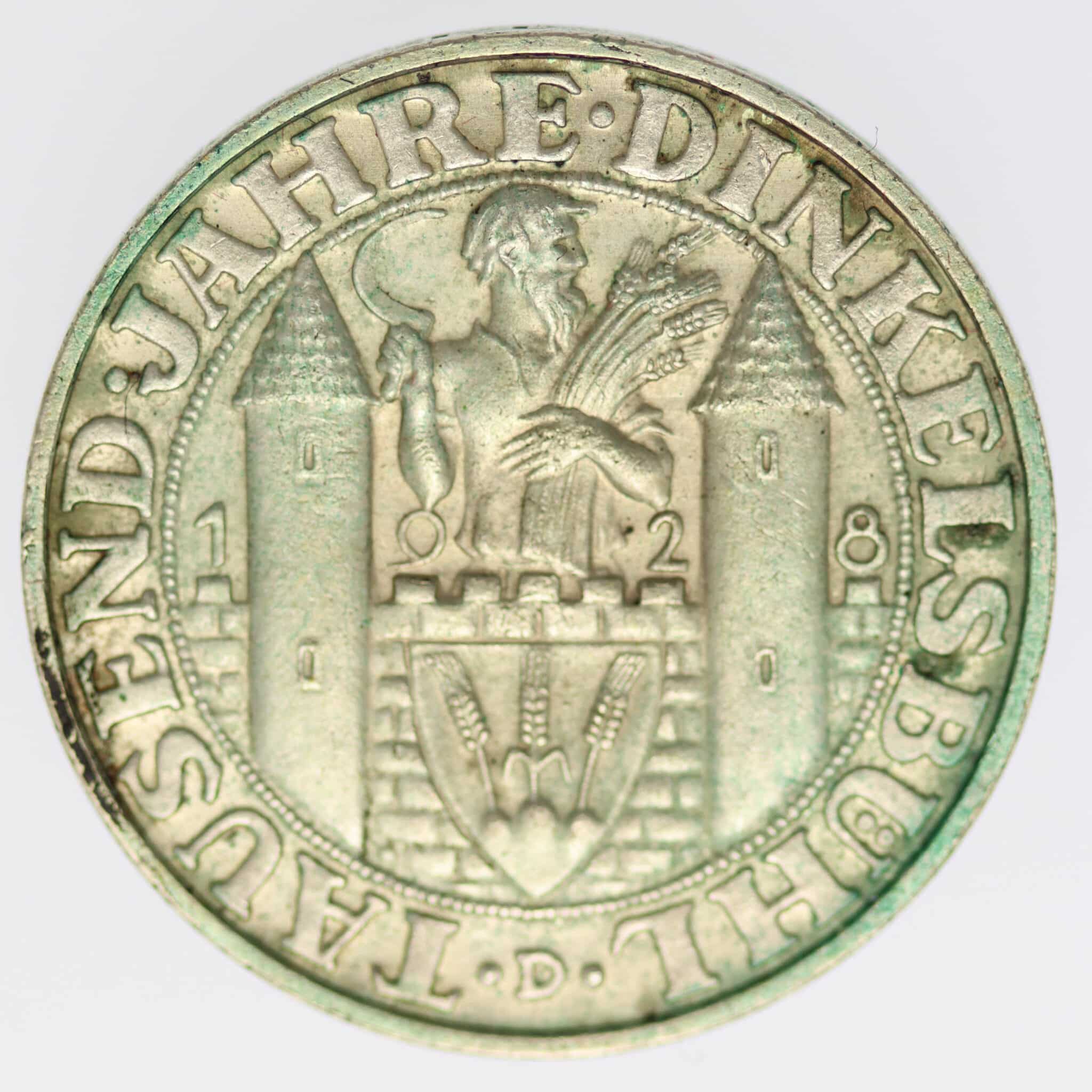 weimarer-republik-deutsche-silbermuenzen - Weimarer Republik 3 Reichsmark 1928 Dinkelsbühl