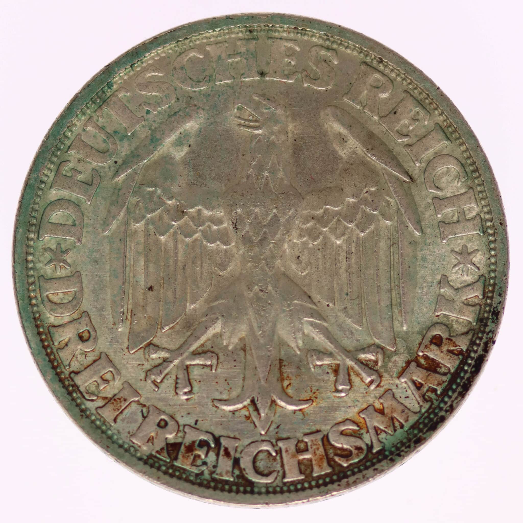 weimarer-republik-deutsche-silbermuenzen - Weimarer Republik 3 Reichsmark 1928 Dinkelsbühl