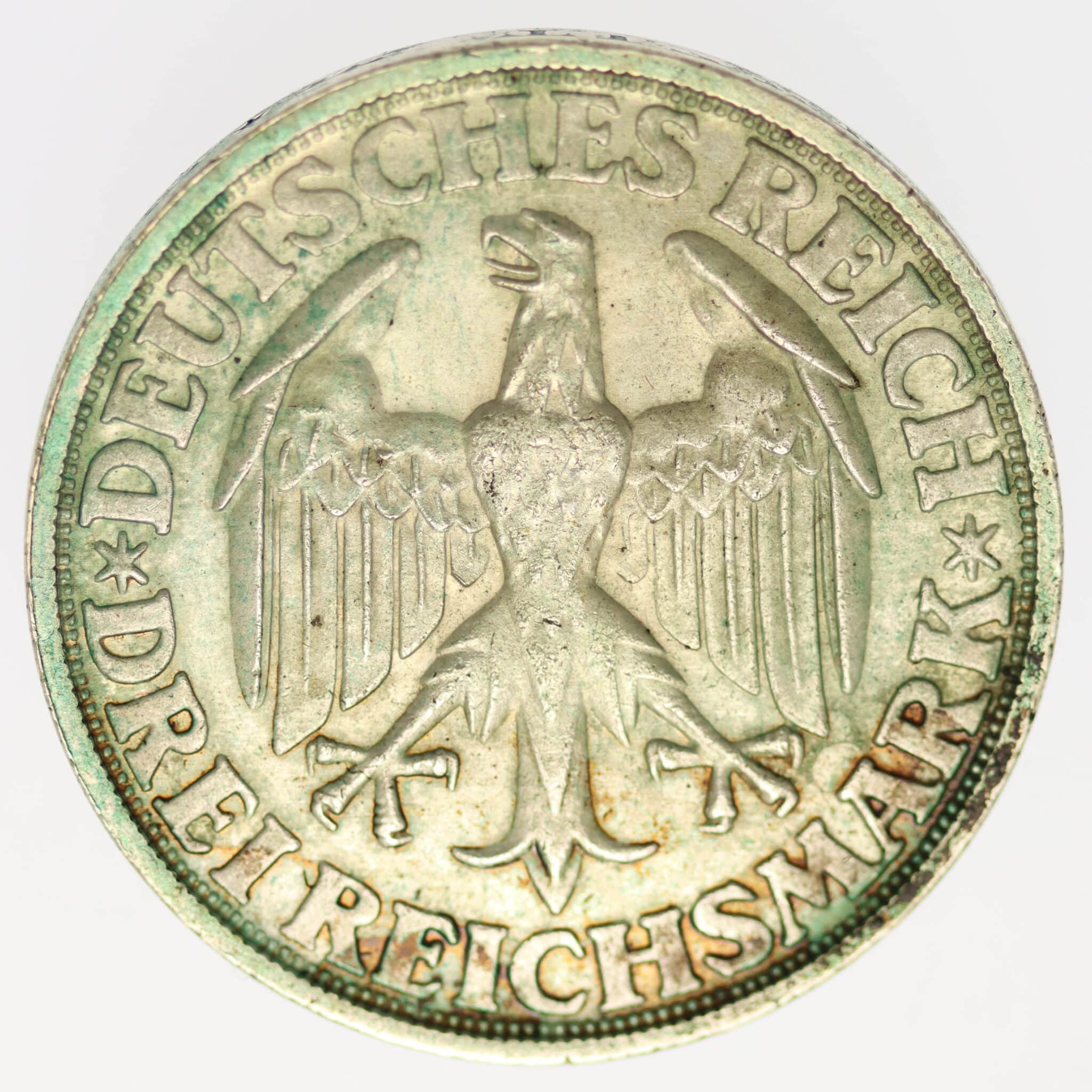 weimarer-republik-deutsche-silbermuenzen - Weimarer Republik 3 Reichsmark 1928 Dinkelsbühl