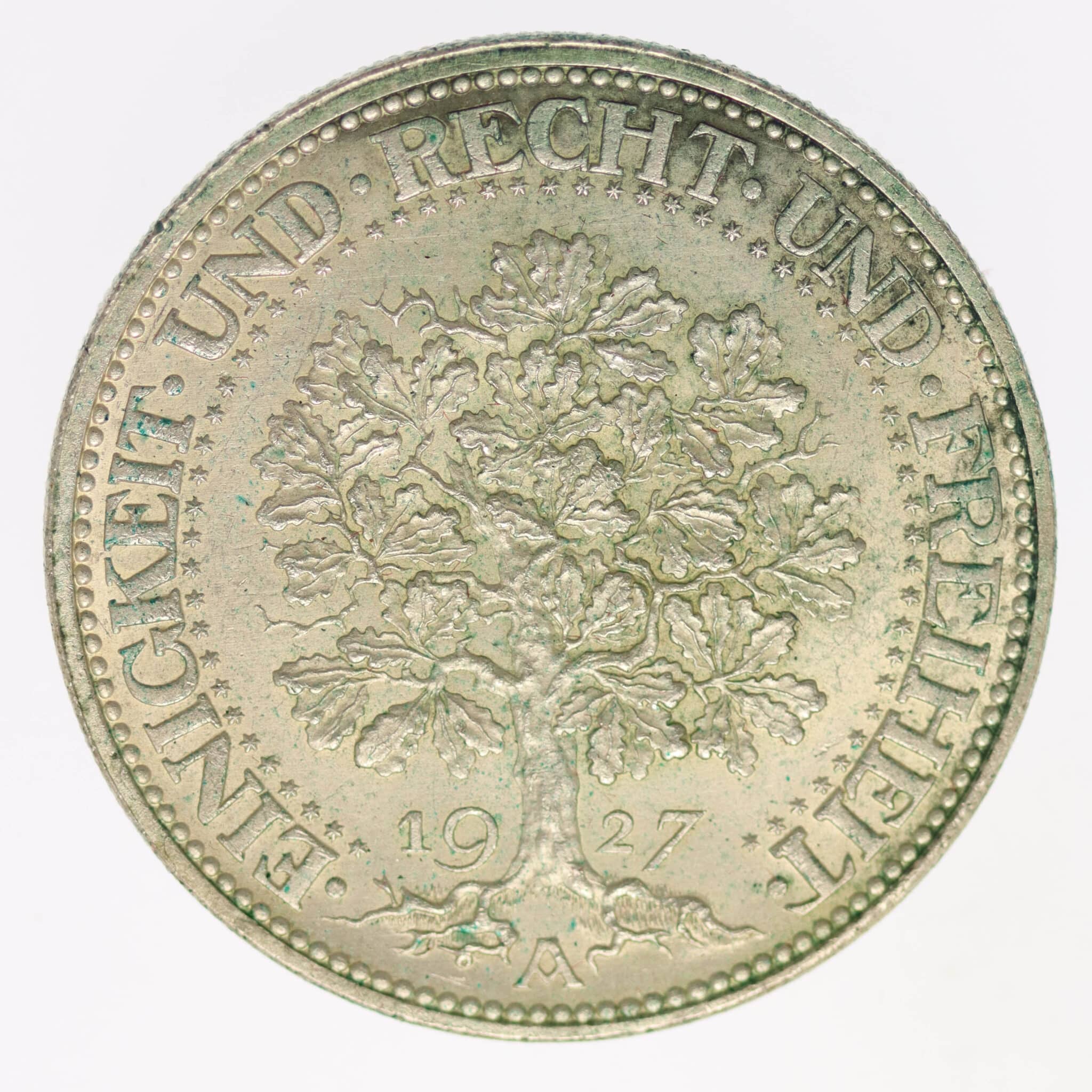 weimarer-republik-deutsche-silbermuenzen - Weimarer Republik 5 Reichsmark 1927 A Eichbaum