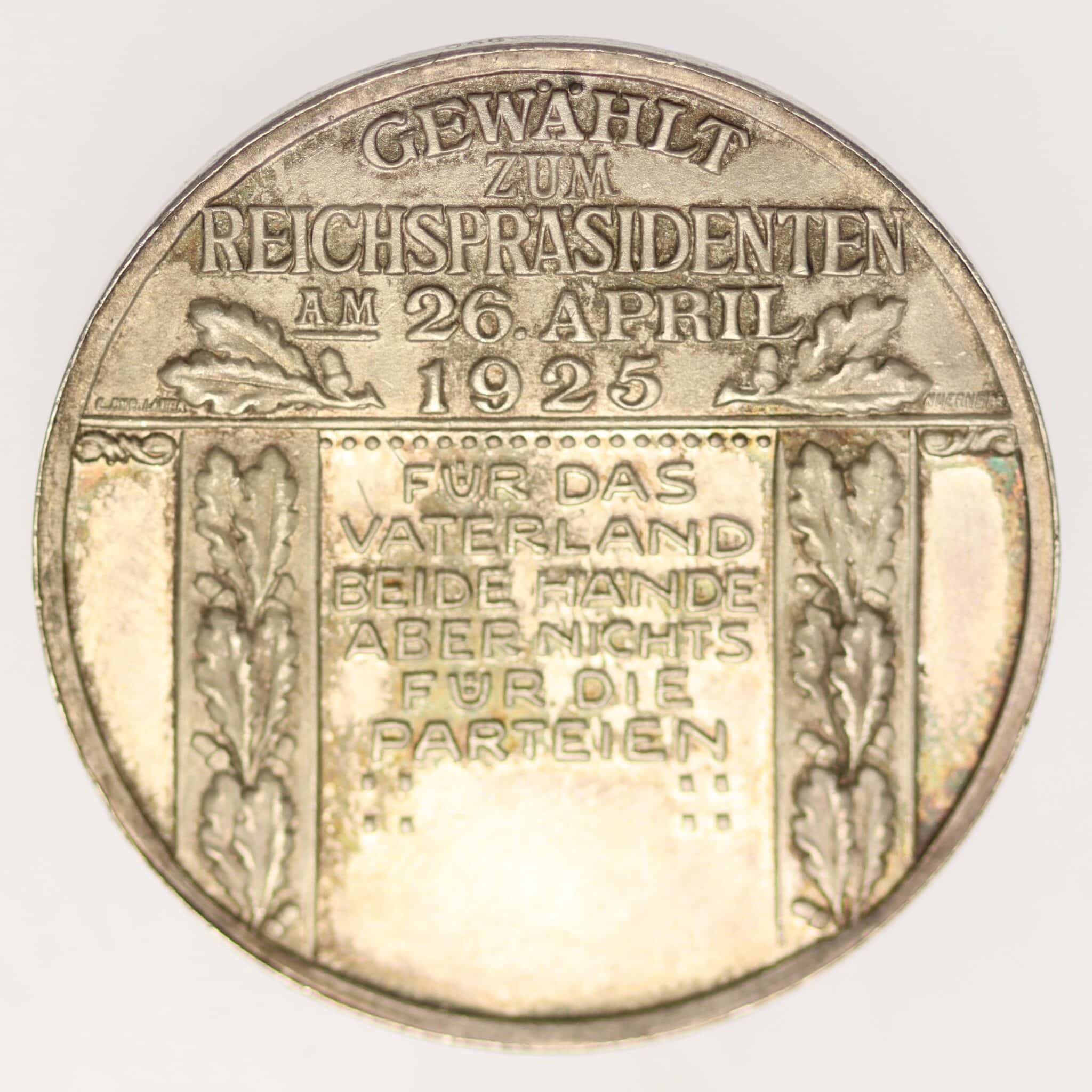 weimarer-republik-deutsche-silbermuenzen - Weimarer Republik von Hindenburg Silbermedaille 1925