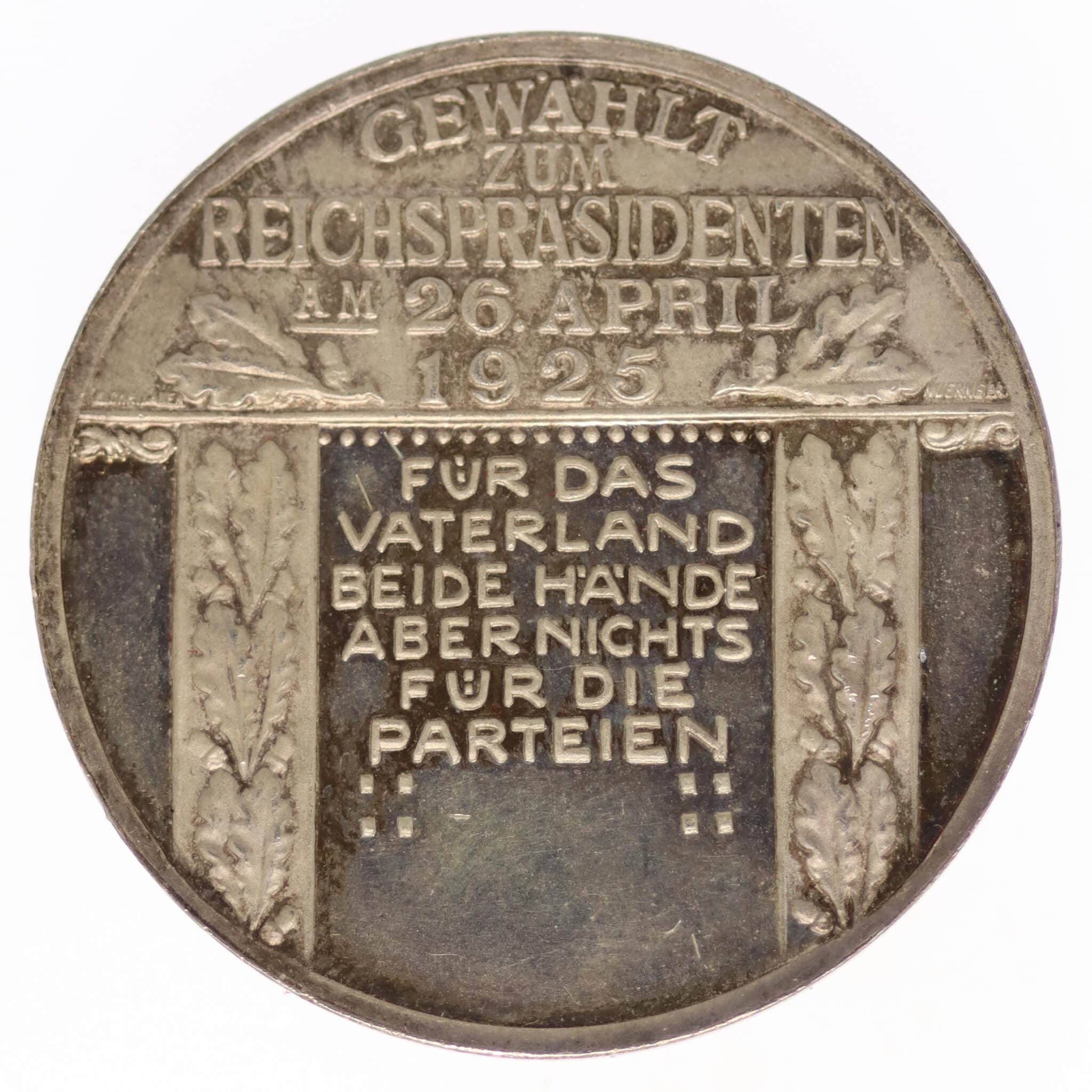 weimarer-republik-deutsche-silbermuenzen - Weimarer Republik von Hindenburg Silbermedaille 1925