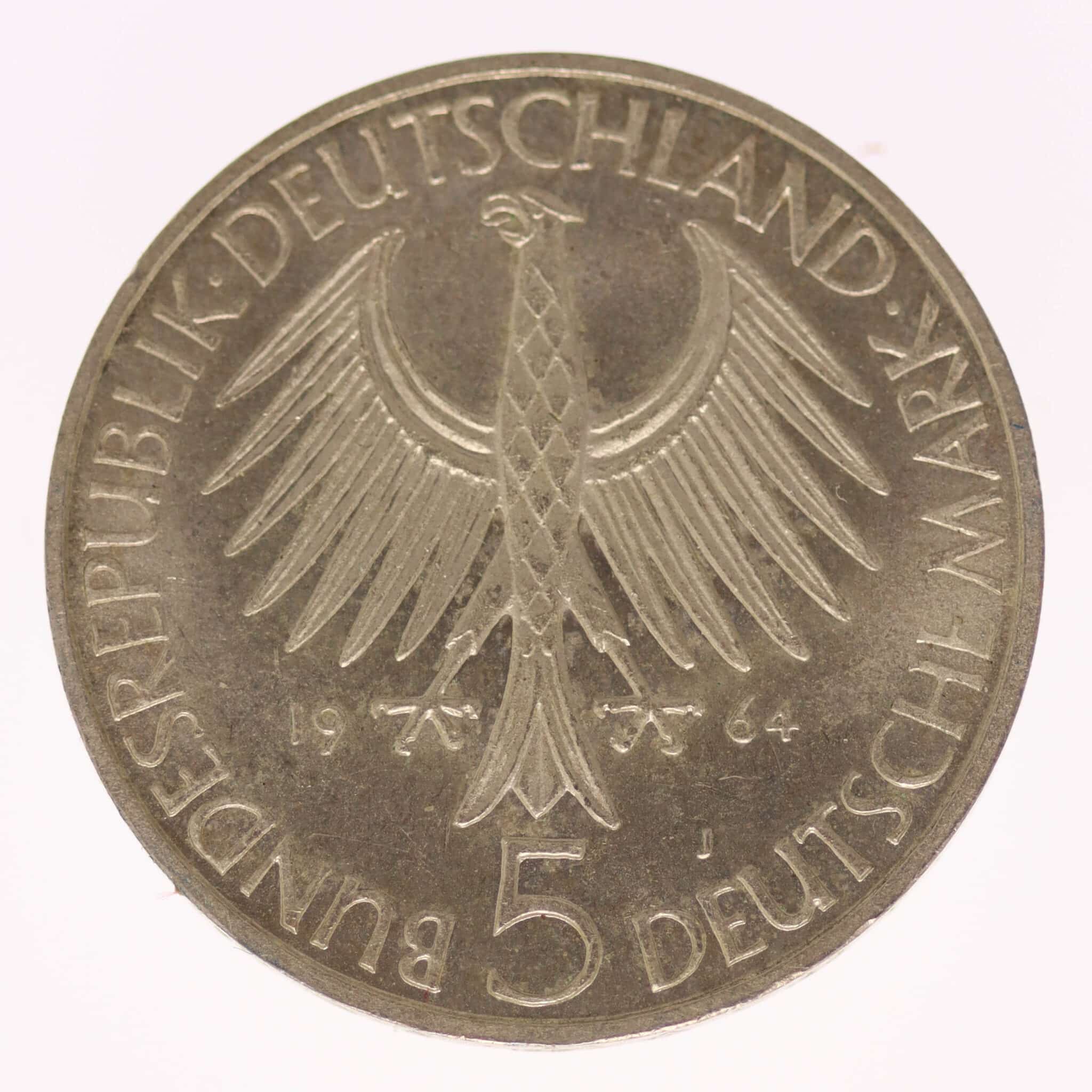 brd-deutsche-silbermuenzen - BRD 5 Mark 1964 Fichte