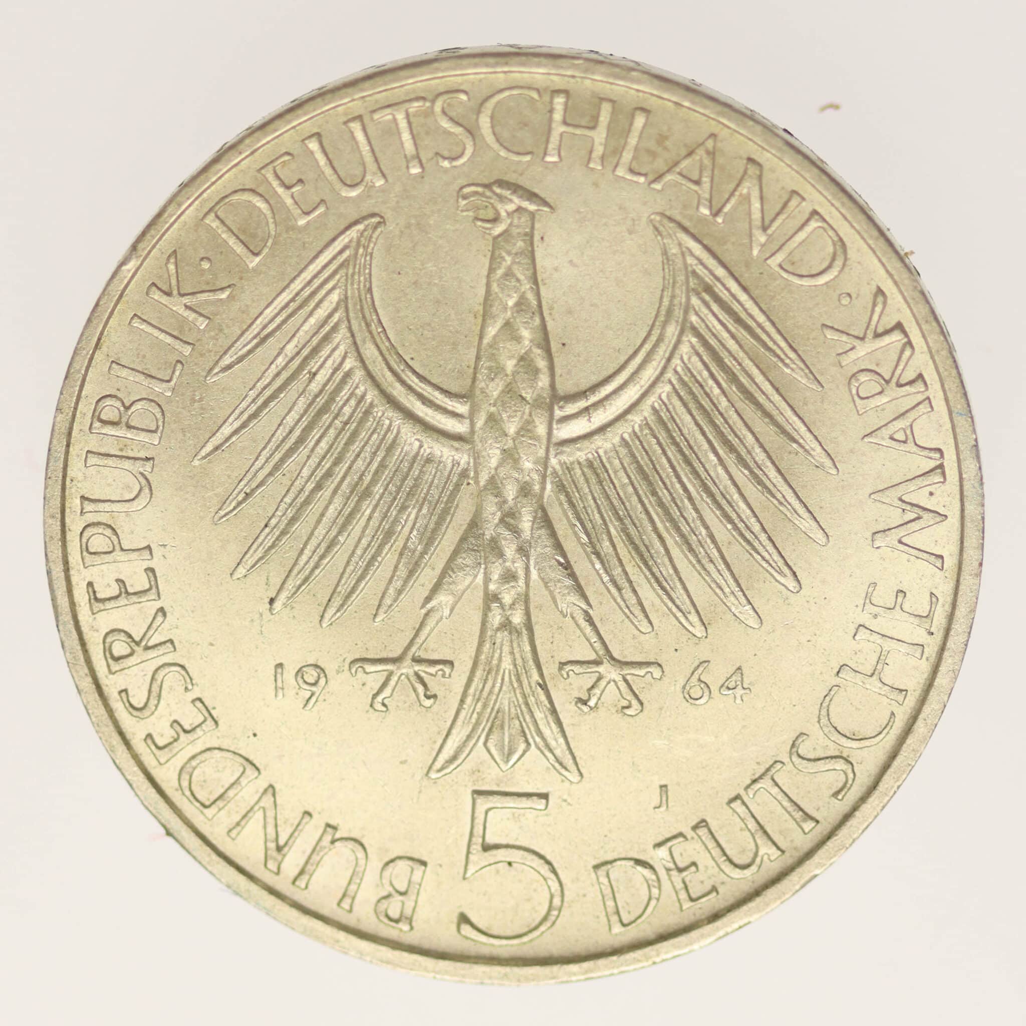 brd-deutsche-silbermuenzen - BRD 5 Mark 1964 Fichte