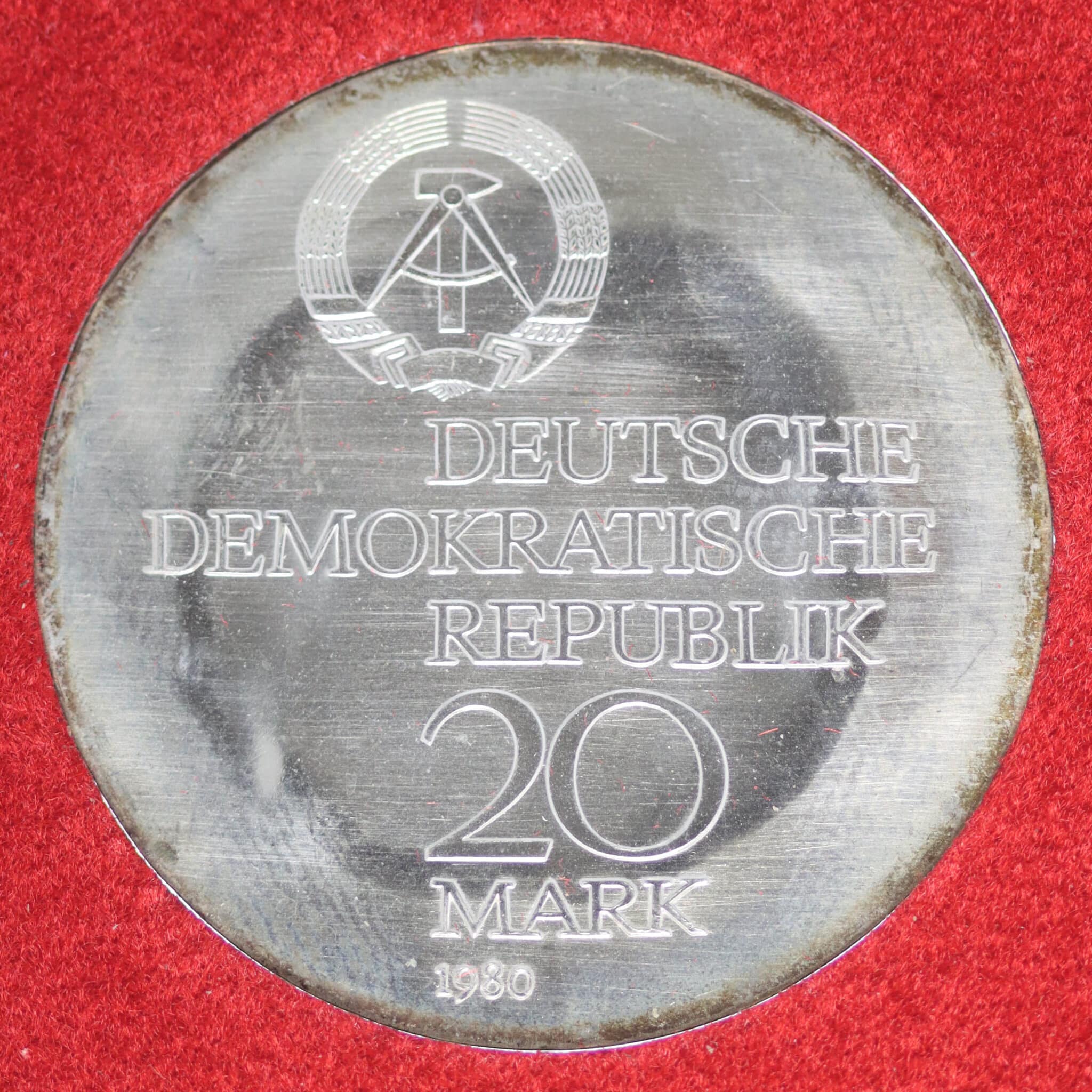 ddr-deutsche-silbermuenzen - DDR 20 Mark 1980 Abbe mit Gegenstempel zur Olympiade in Moskau