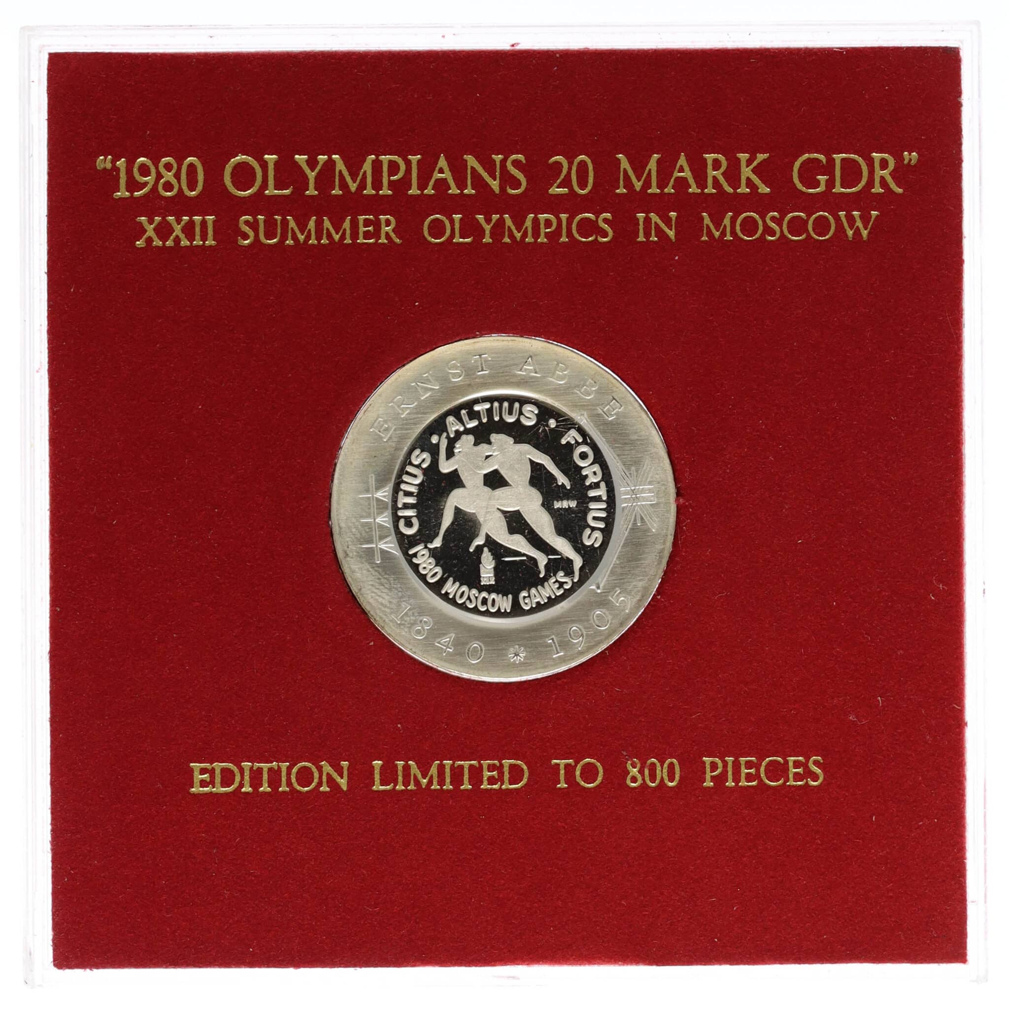 ddr-deutsche-silbermuenzen - DDR 20 Mark 1980 Abbe mit Gegenstempel zur Olympiade in Moskau