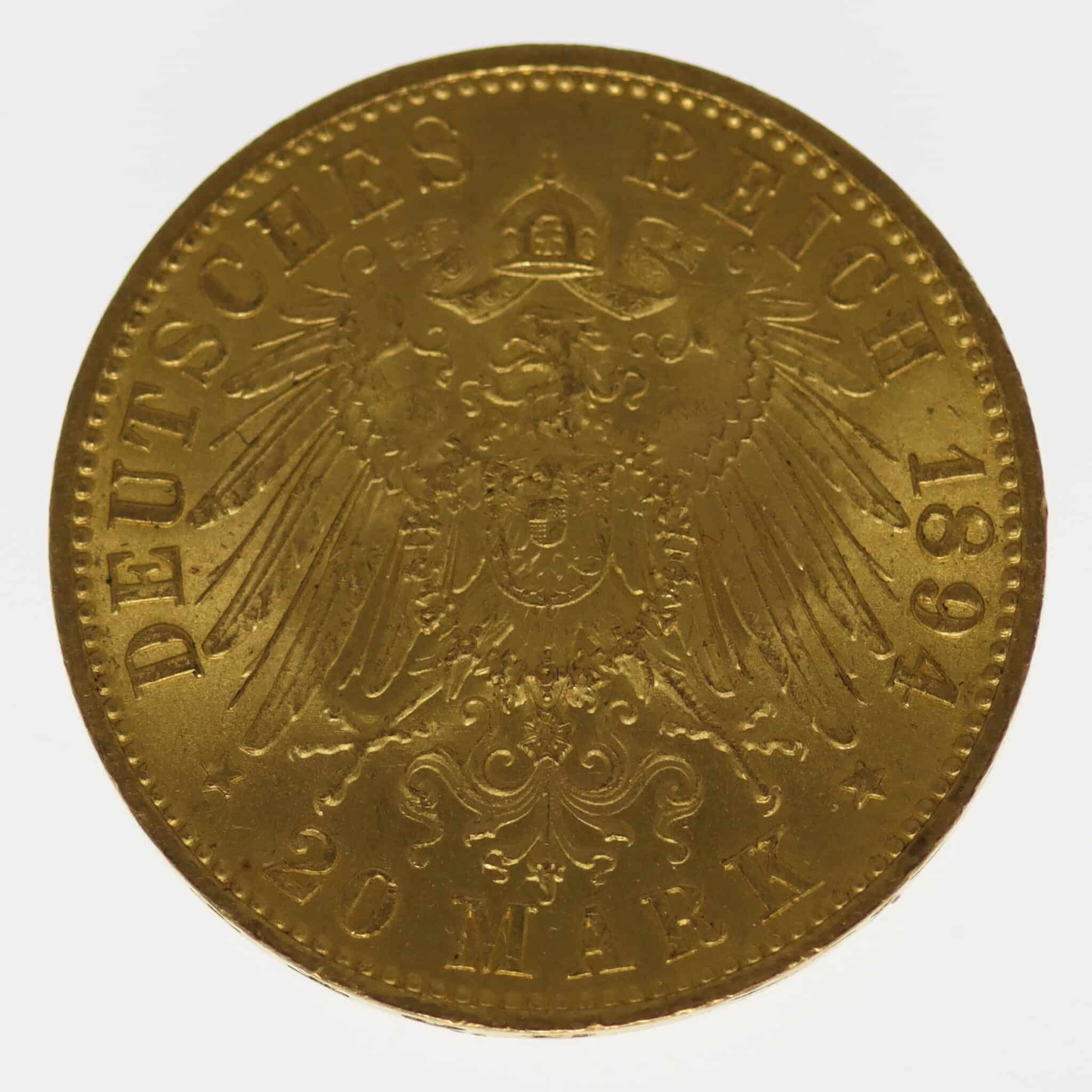 deutsches-kaiserreich-ab-1871 - Preussen Wilhelm II. 20 Mark 1894 A