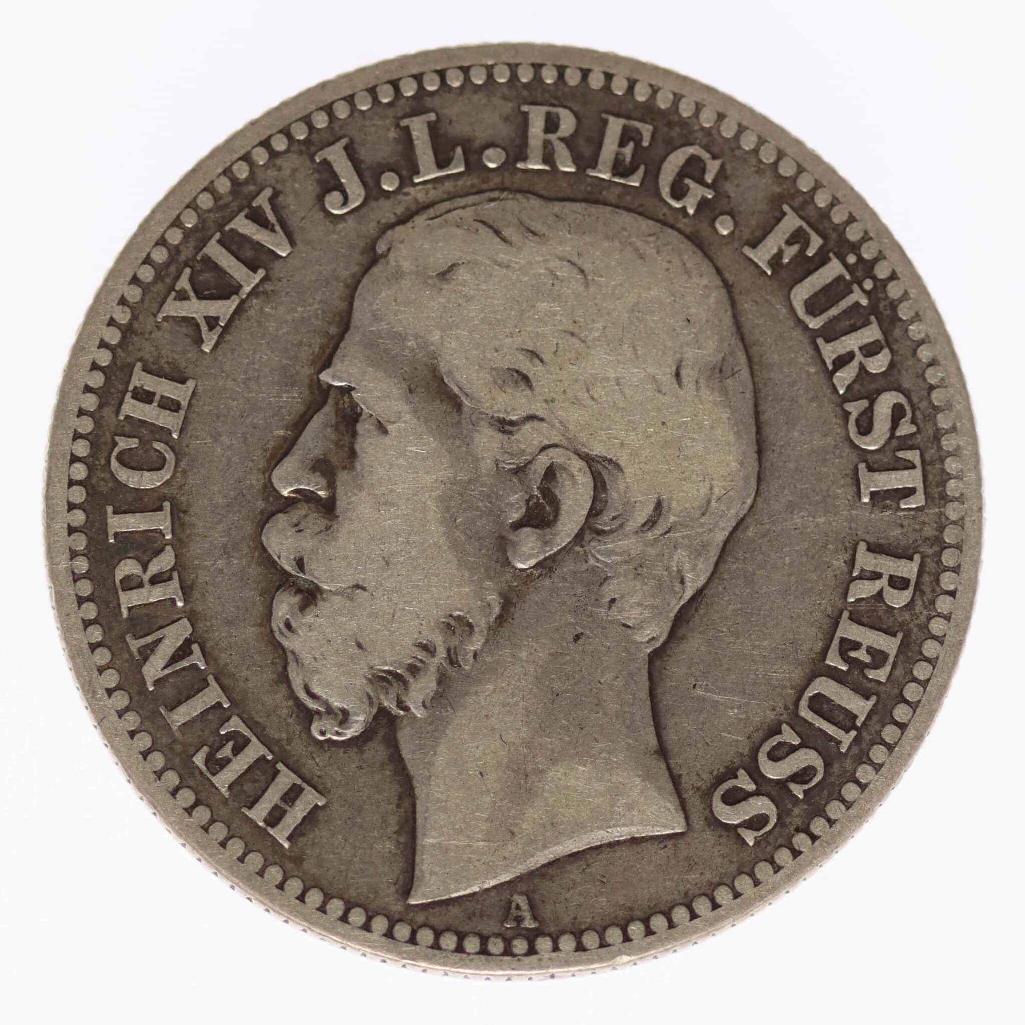 deutsches-kaiserreich-ab-1871-deutsche-silbermuenzen - Reuss jüngere Linie Heinrich XIV. 2 Mark 1884 A