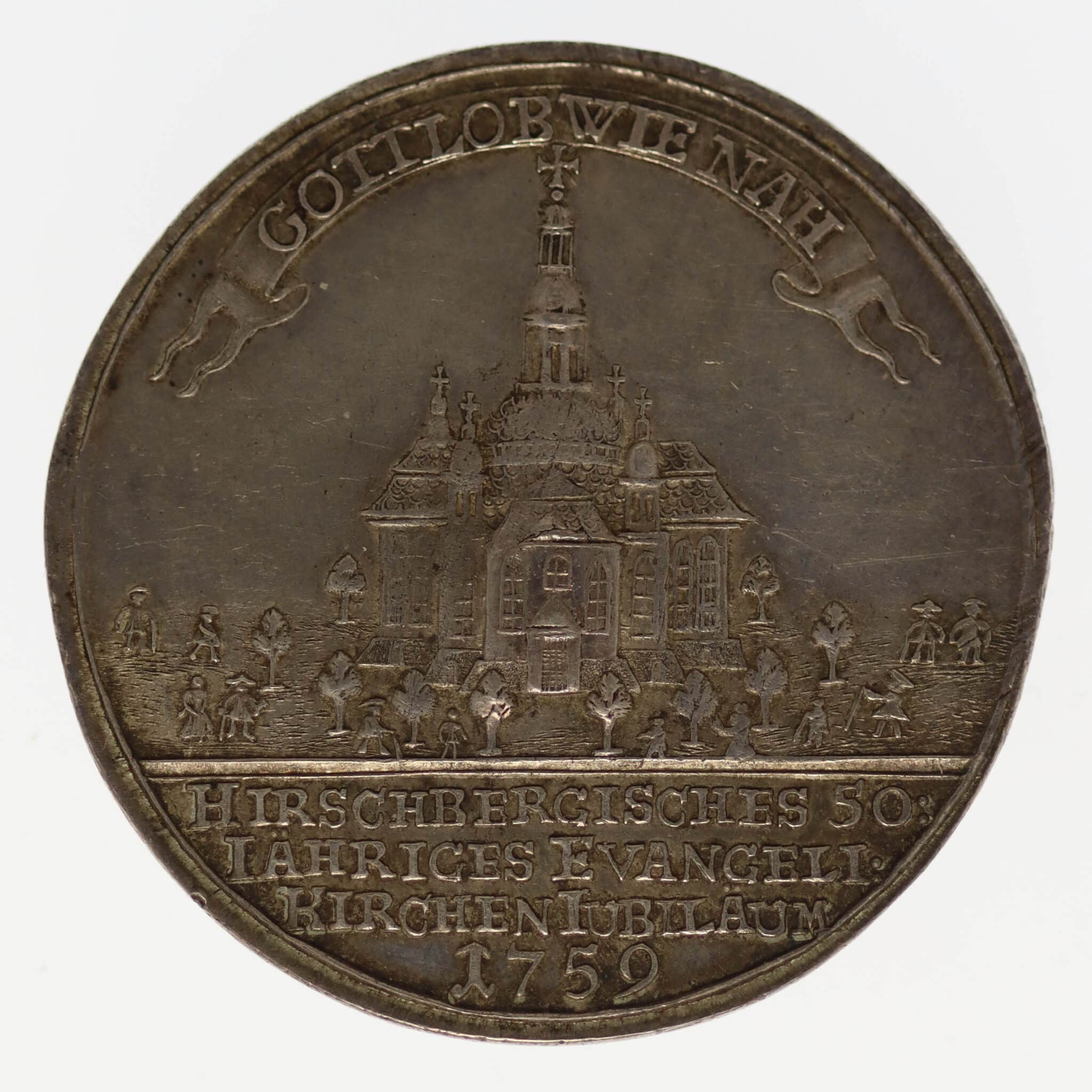 altdeutschland-deutsche-silbermuenzen - Silbermedaille Schlesien Hirschberg 1759