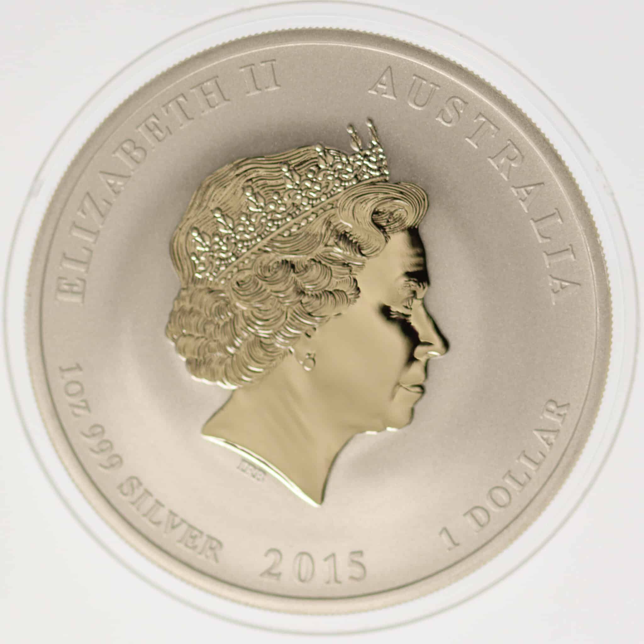 australien-silbermuenzen-uebrige-welt - Australien Elisabeth II. 1 Dollar 2015 Lunar II Ziege Privymark Löwe