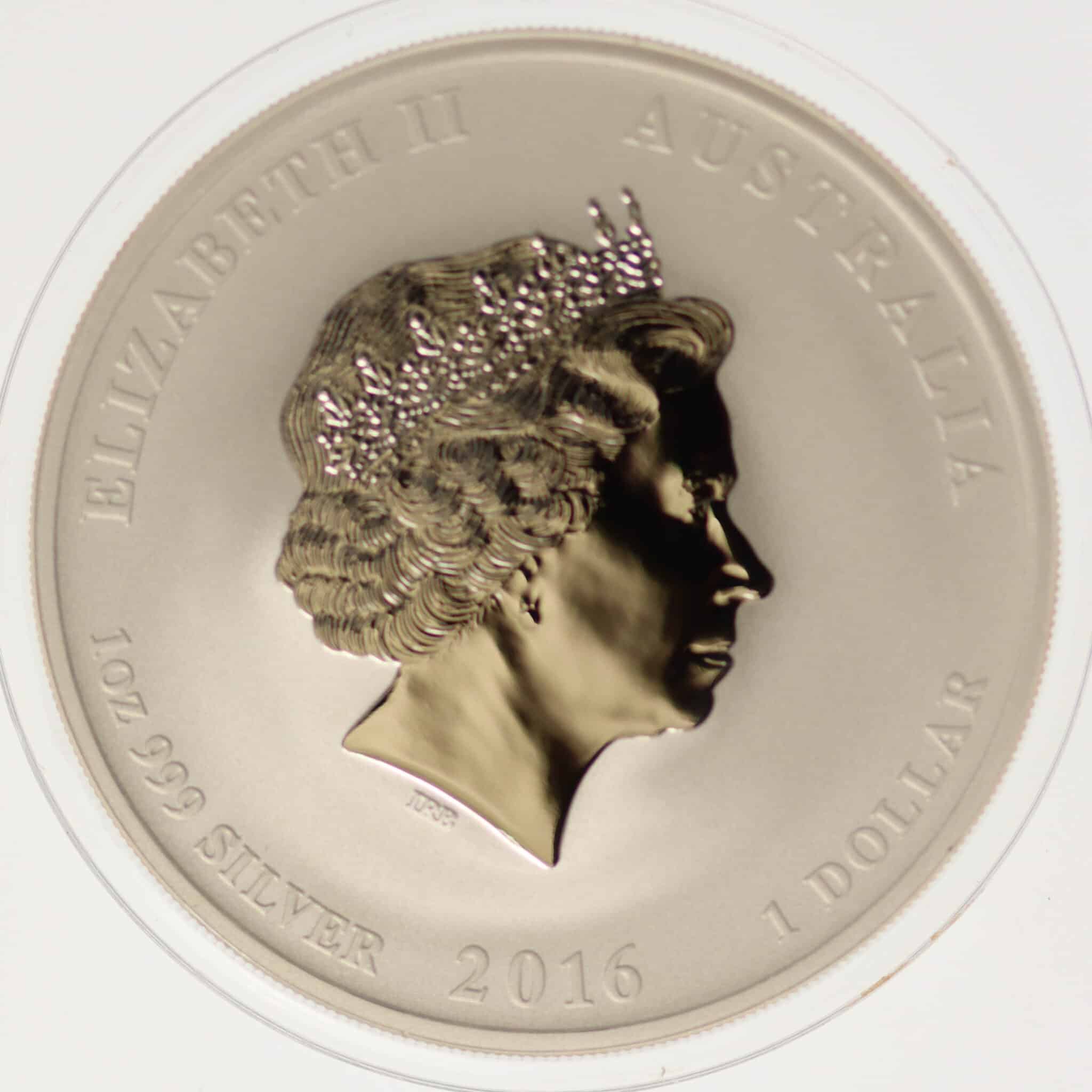 australien-silbermuenzen-uebrige-welt - Australien Elisabeth II. 1 Dollar 2016 Lunar II Affe Privymark Löwe