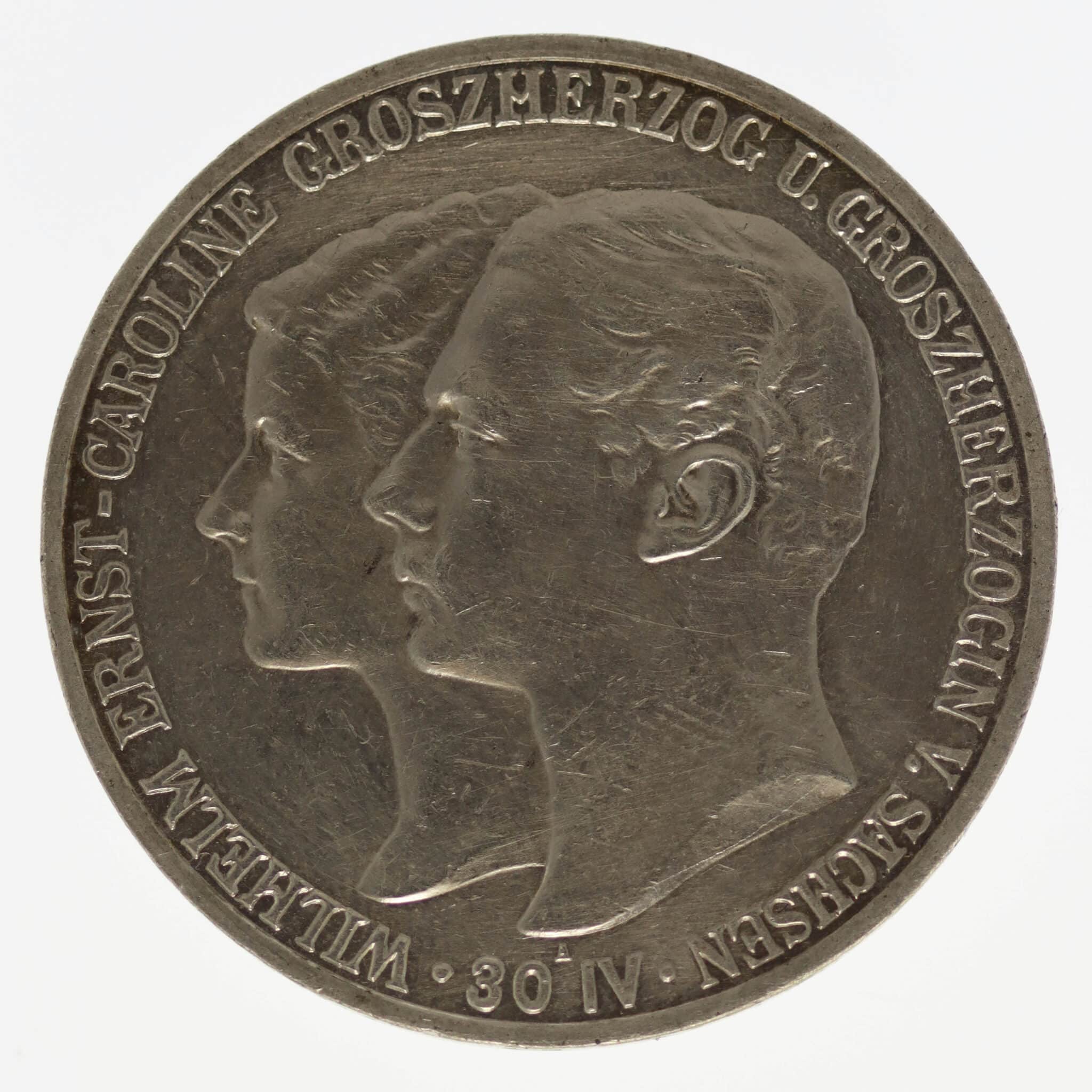deutsches-kaiserreich-ab-1871-deutsche-silbermuenzen - Sachsen Weimar Eisenach Wilhelm Ernst 5 Mark 1903