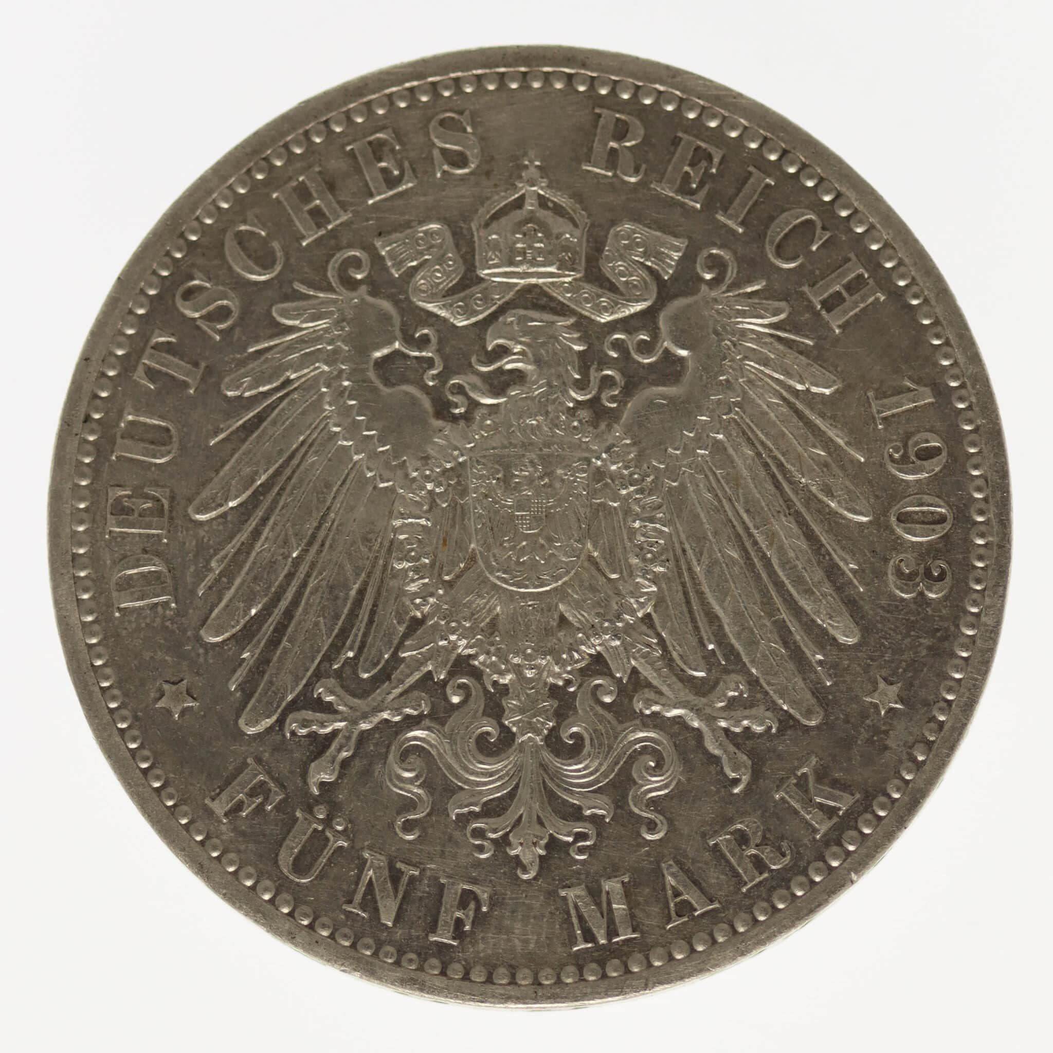 deutsches-kaiserreich-ab-1871-deutsche-silbermuenzen - Sachsen Weimar Eisenach Wilhelm Ernst 5 Mark 1903