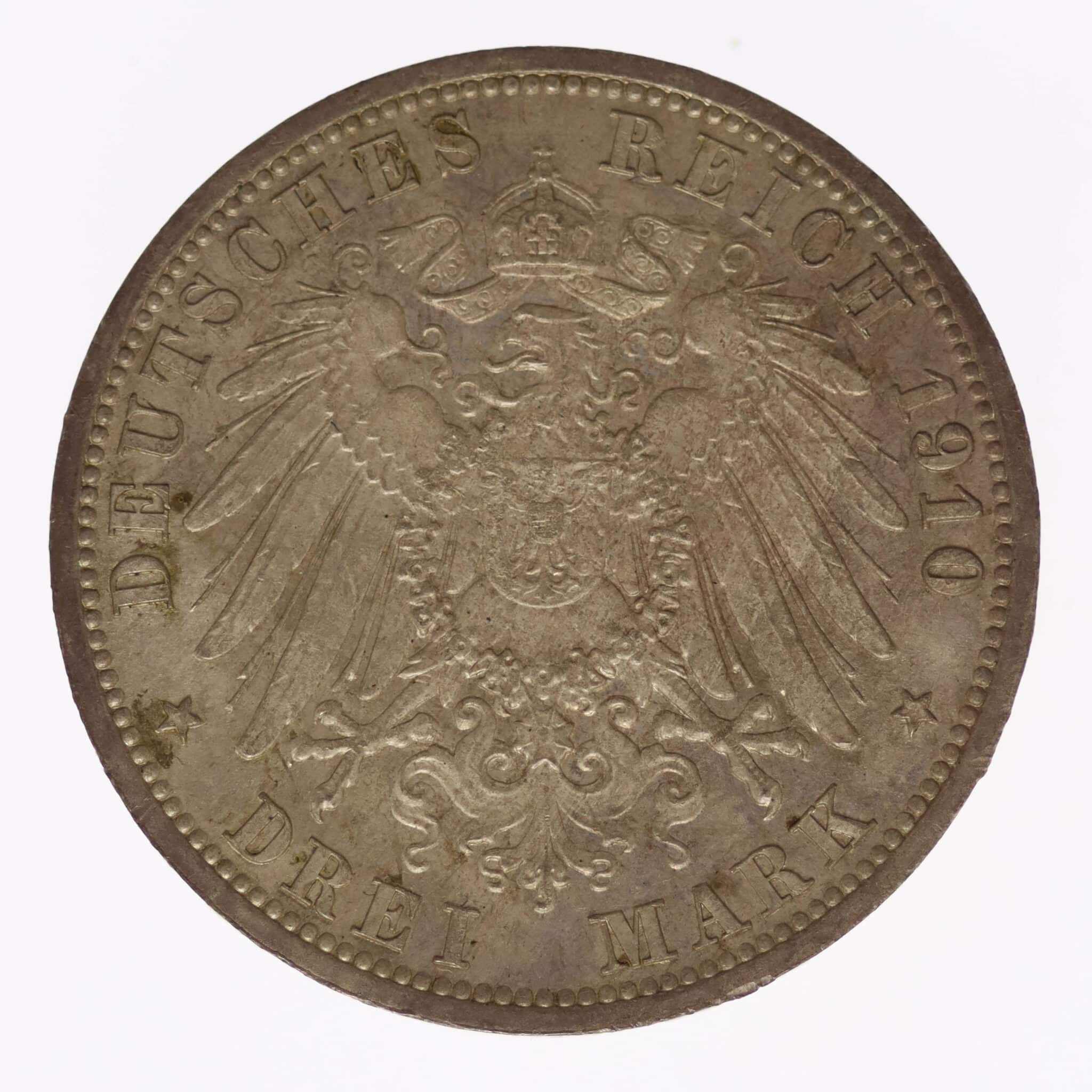 deutsches-kaiserreich-ab-1871-deutsche-silbermuenzen - Sachsen Weimar Eisenach Wilhelm Ernst 3 Mark 1910