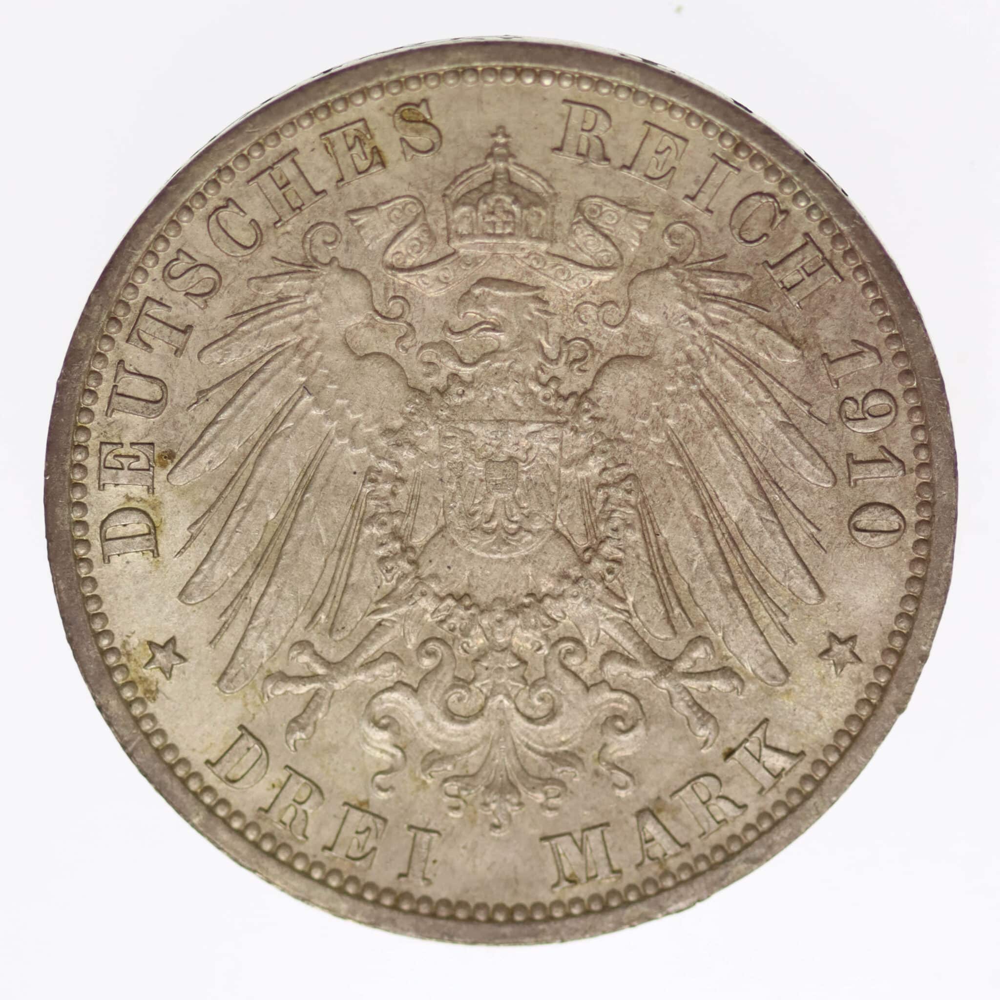 deutsches-kaiserreich-ab-1871-deutsche-silbermuenzen - Sachsen Weimar Eisenach Wilhelm Ernst 3 Mark 1910