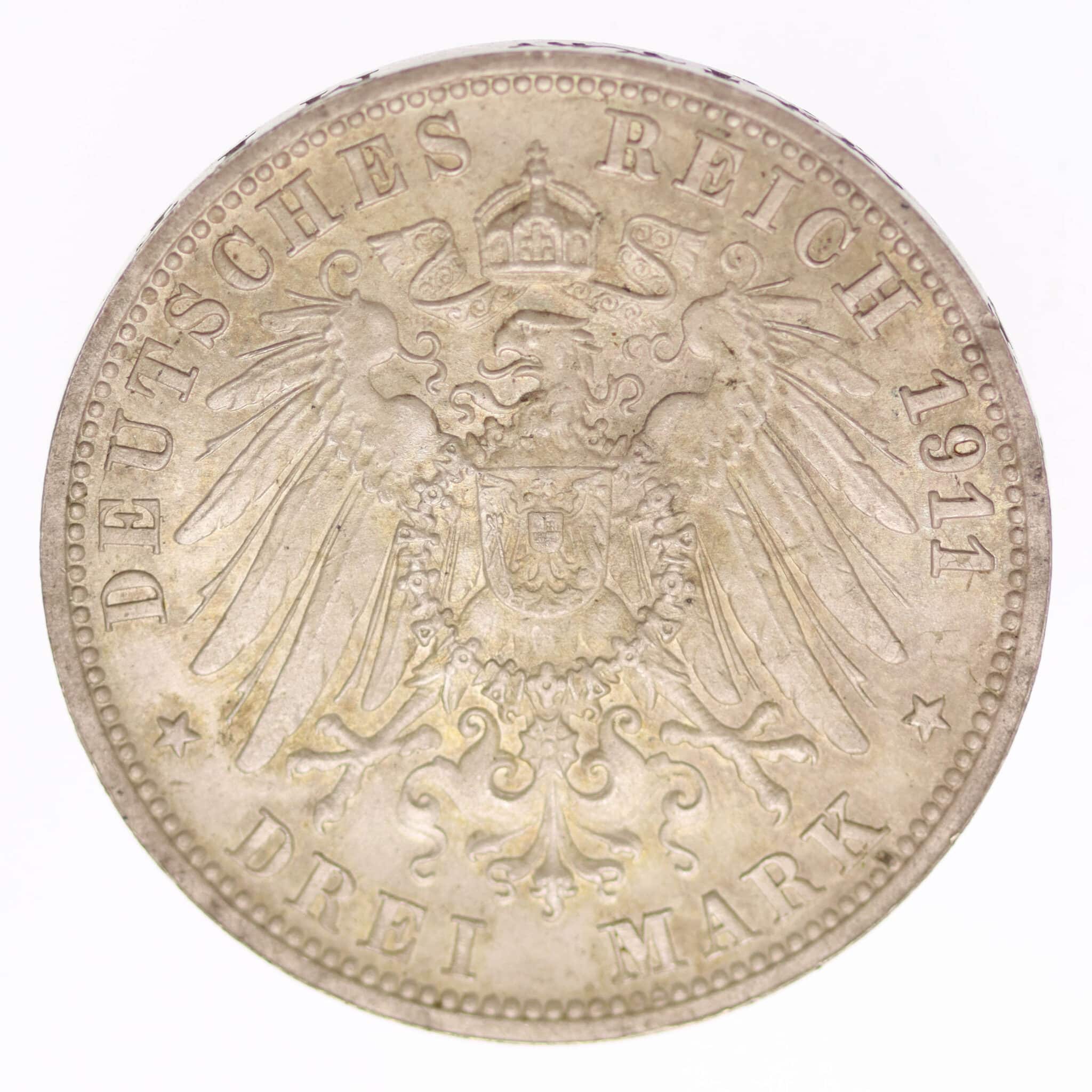 deutsches-kaiserreich-ab-1871-deutsche-silbermuenzen - Württemberg Wilhelm II. 3 Mark 1911