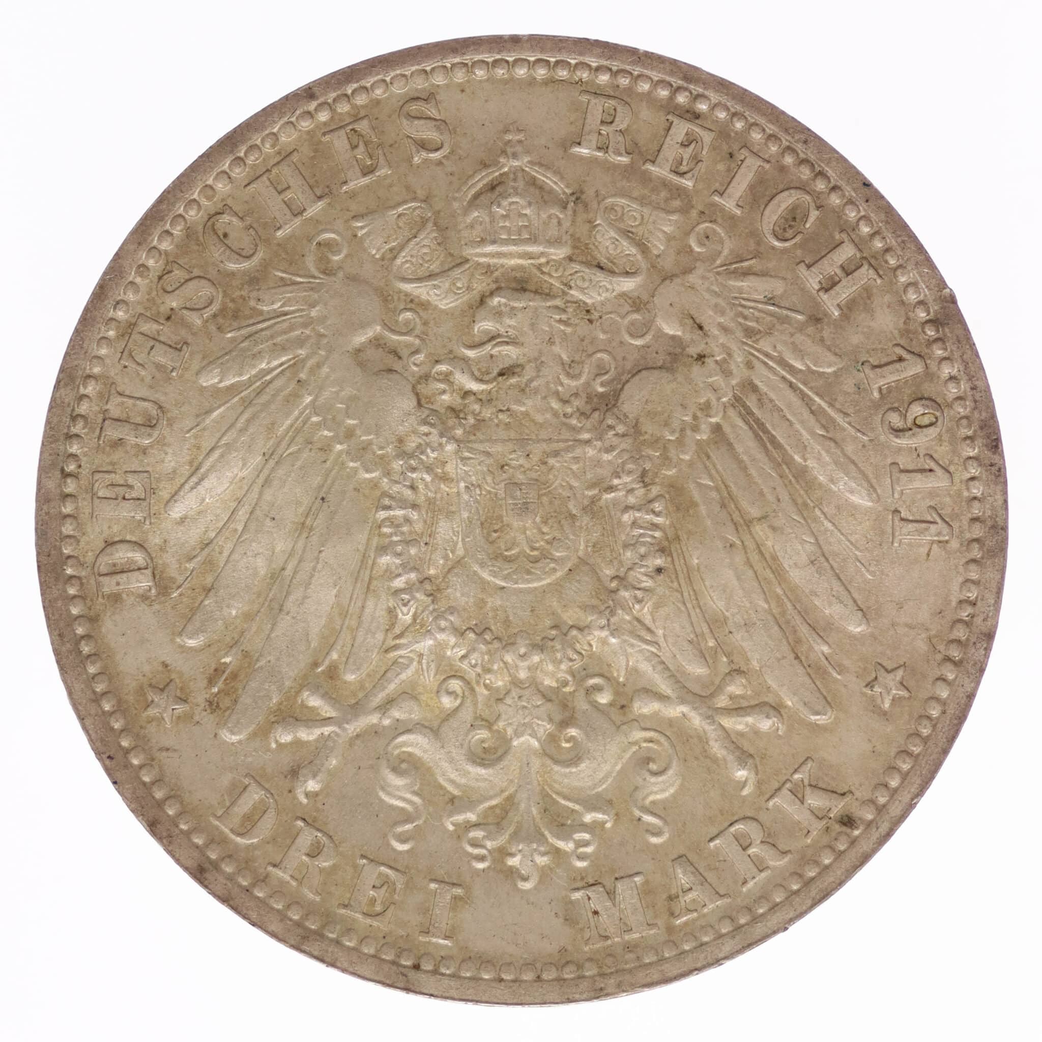 deutsches-kaiserreich-ab-1871-deutsche-silbermuenzen - Württemberg Wilhelm II. 3 Mark 1911