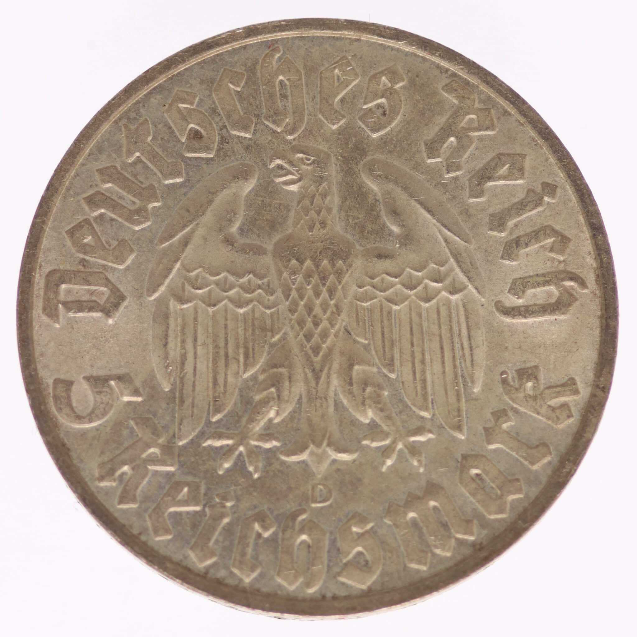 drittes-reich-deutsche-silbermuenzen - Drittes Reich 5 Reichsmark 1933 D Luther