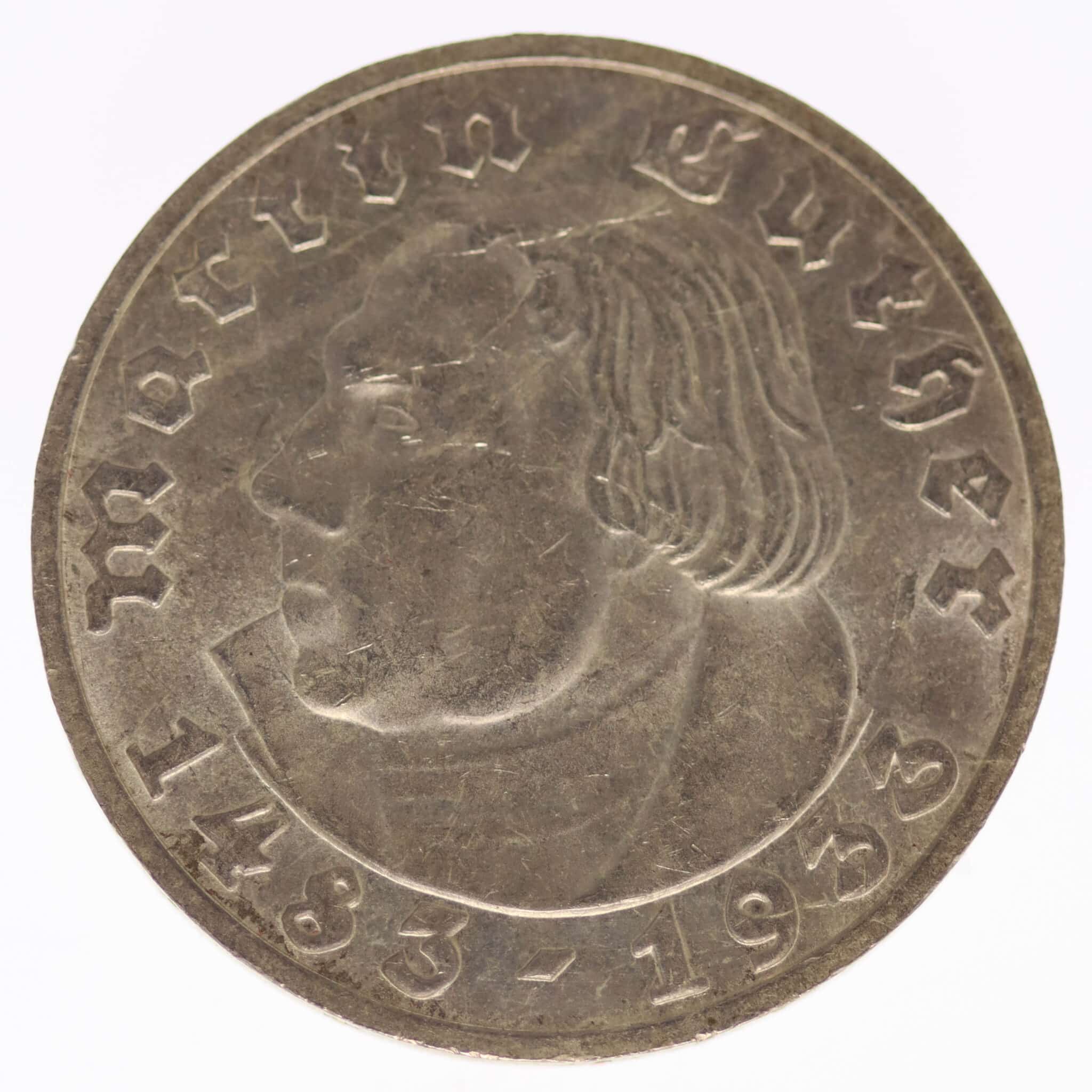 drittes-reich-deutsche-silbermuenzen - Drittes Reich 5 Reichsmark 1933 D Luther