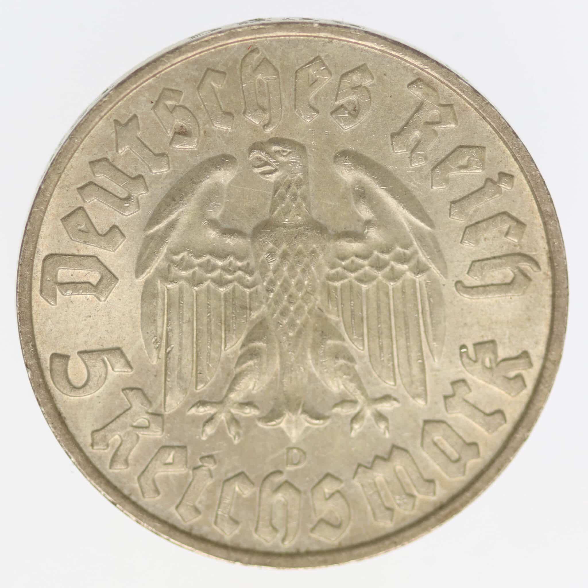 drittes-reich-deutsche-silbermuenzen - Drittes Reich 5 Reichsmark 1933 D Luther