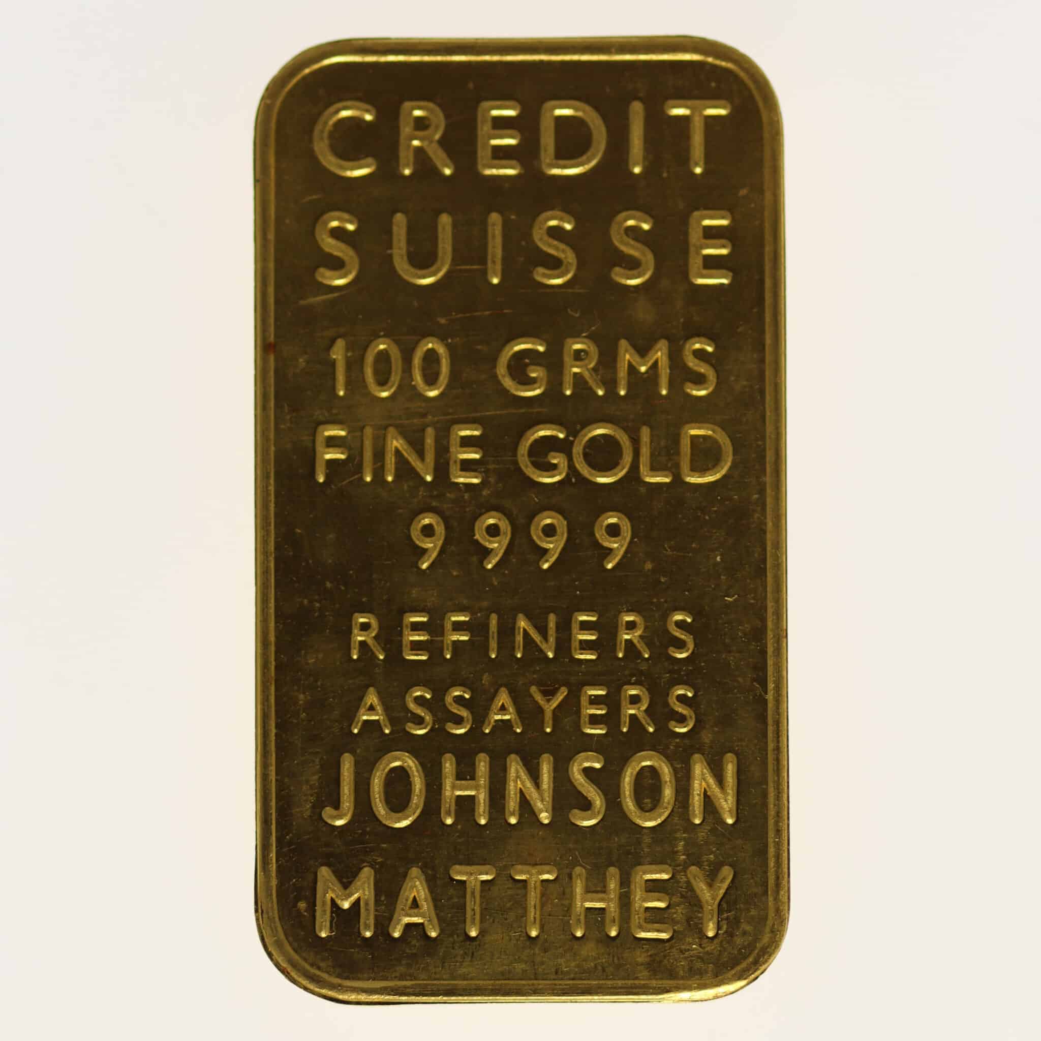 goldbarren - Goldbarren 100 Gramm Johnson Matthey für Credit Suisse