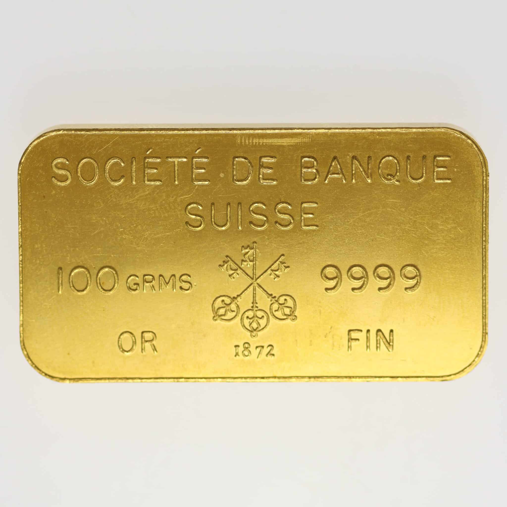 goldbarren - Goldbarren 100 Gramm Johnson Matthey für Société de Banque Suisse